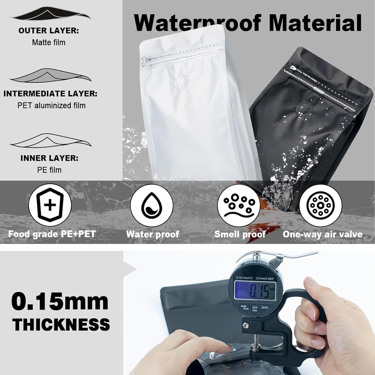 Coffee Bags with Valve Vented Coffee Beans Packaging Bags High Barrier Aluminumed Reusable Heat Sealable Side Zipper Resealable Storage Bag for Home or Business (Black-24pcs, 16oz) image 4