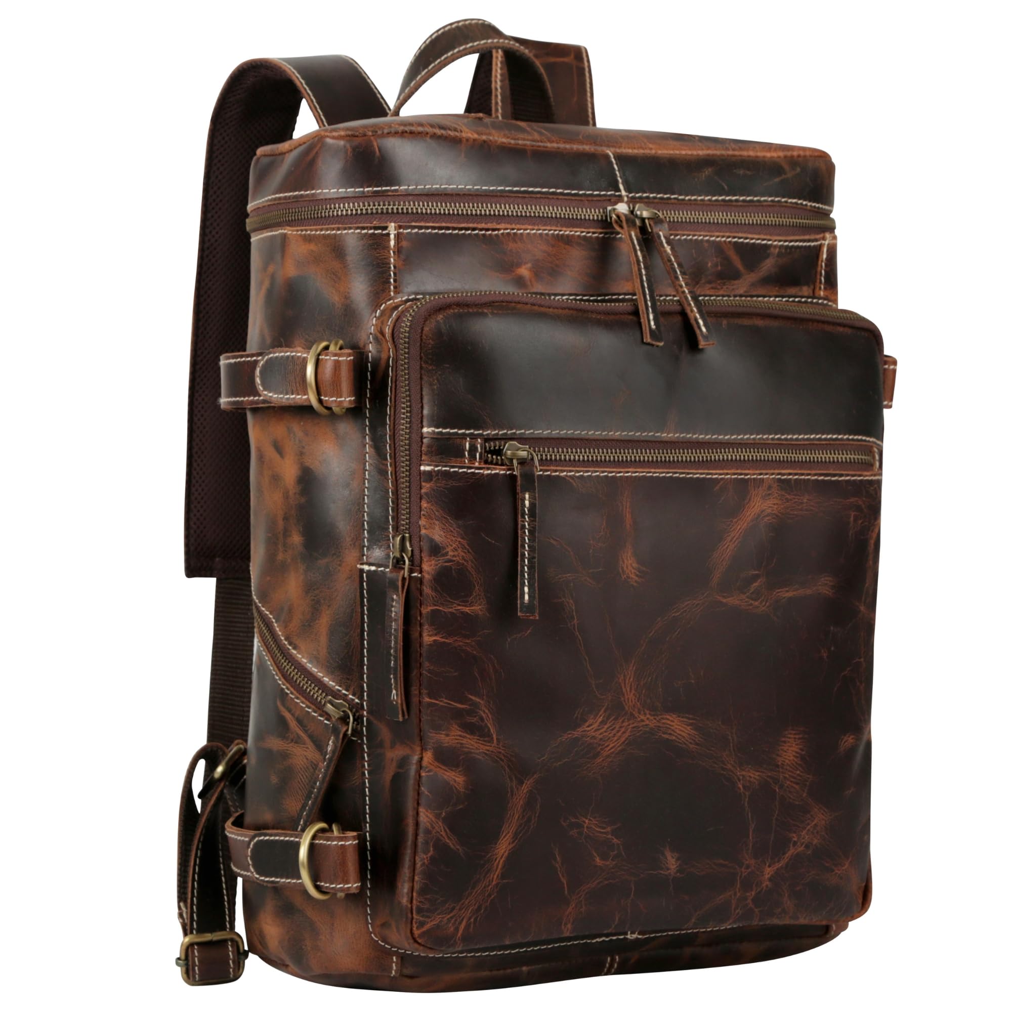 ayebil Brown 16" Leather Backpack Laptop Bag Rucksack Daypack Travel Bag for Men and Women-picture-27