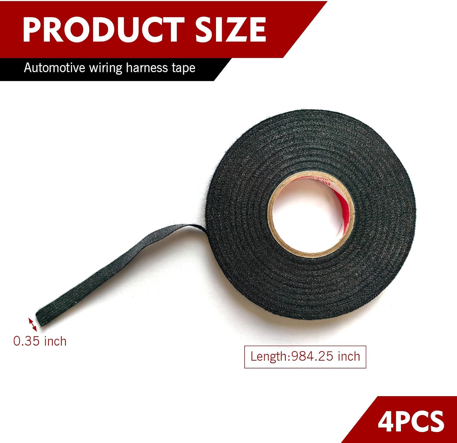 4PCS Wire Harness Automotive Cloth Tape, 0.35″ x 82′ Self-Adhesive Harness Automotive Heat Proof Cloth Tape for Auto Electrical Wrap Protection Insulation Cable Fixed