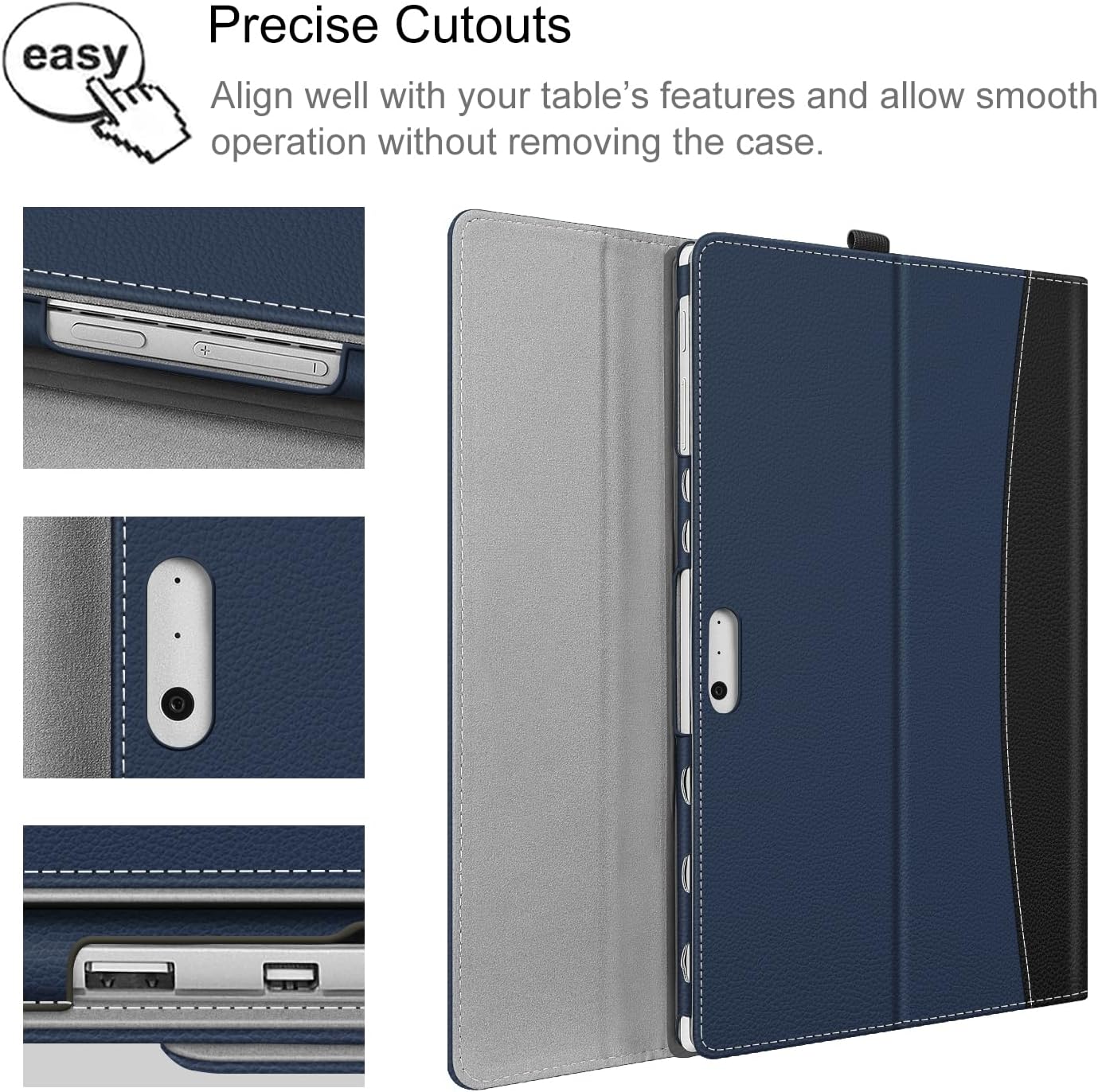 Fintie Case for 12.3 inch Microsoft Surface Pro 7 Plus, Pro 7/6/5/4/3 | Portfolio Business Cover, Pocket, Stylus Holder, Magnetic Closure, Compatible with Type Cover Keyboard, Navy
