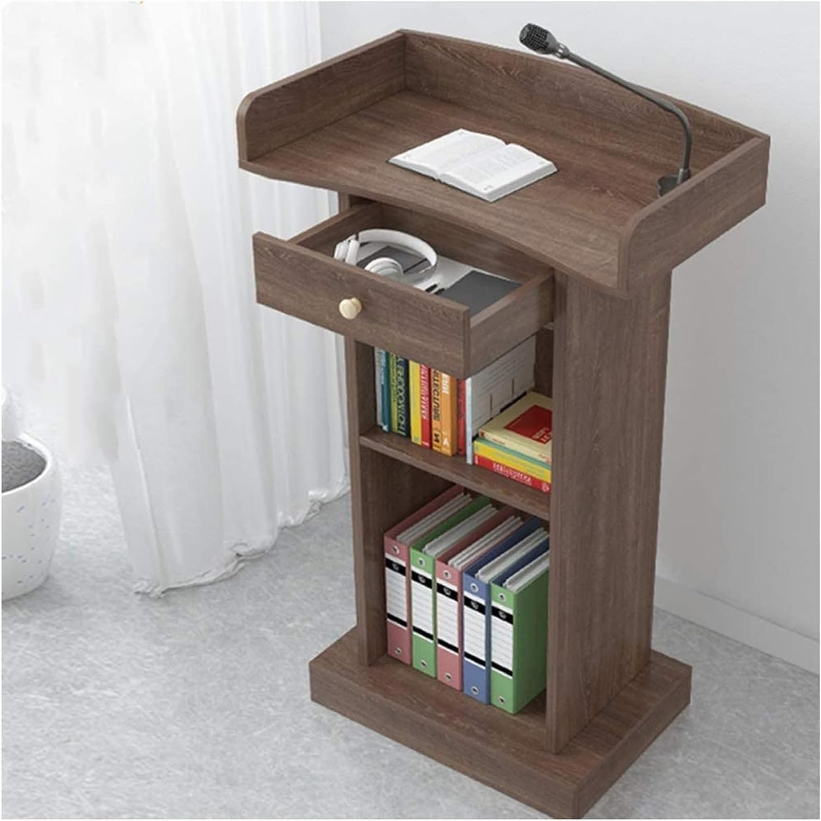 Atril, podio, Atril de Madera, Atril de pie, Atril de Madera con cajón, Escritorio de pie, podio Multifuncional, para Iglesia, Escuela o Universidad, A-60x42x120cm, B-60x