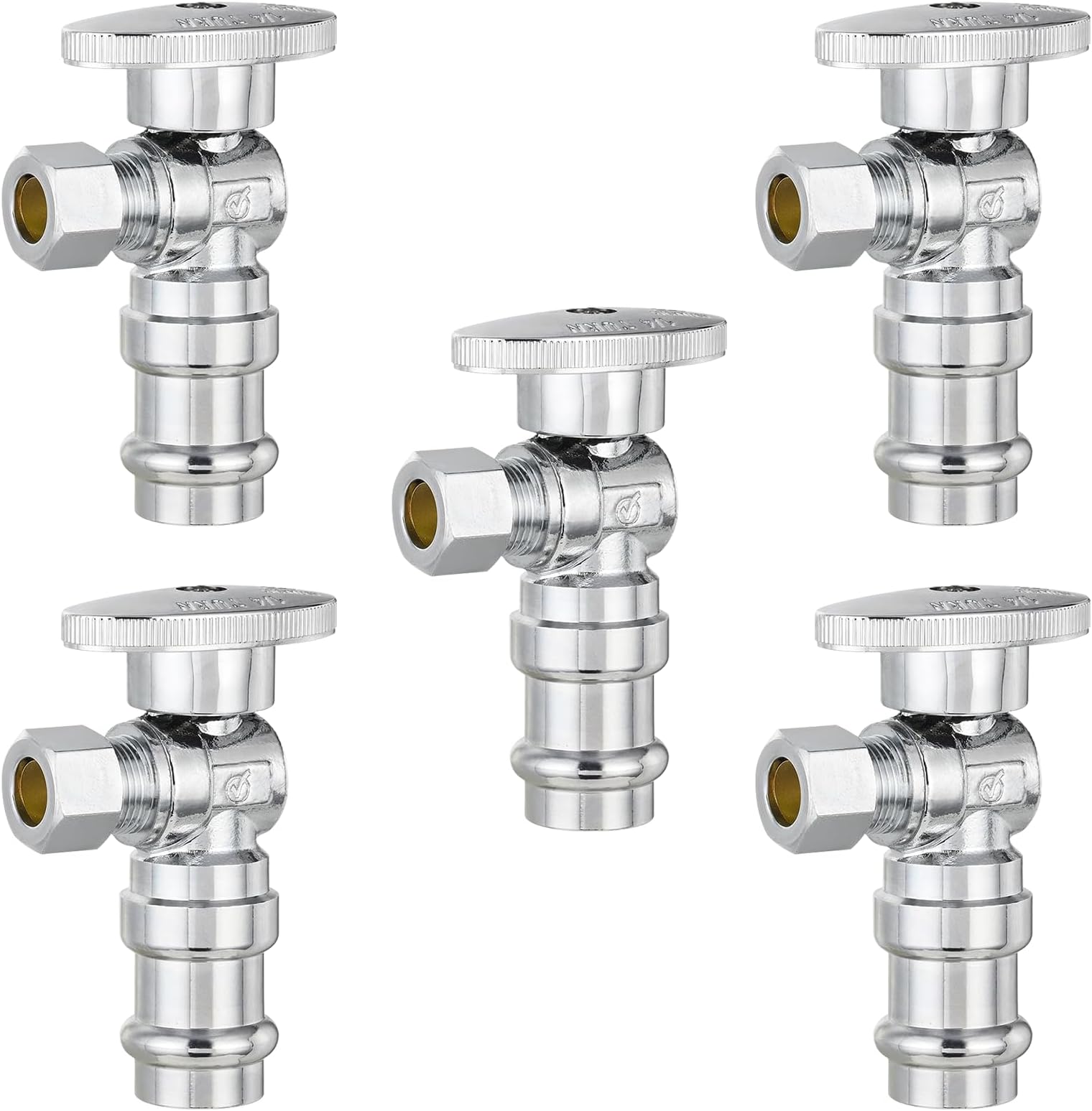 - 5-Pack HeSun Angle Stop Valve, 1/2" Copper Press x 3/8" OD Compression Angle Stop, 1/4 Turn PEX Shut Off Valve for Bathroom(VALVE393-5)