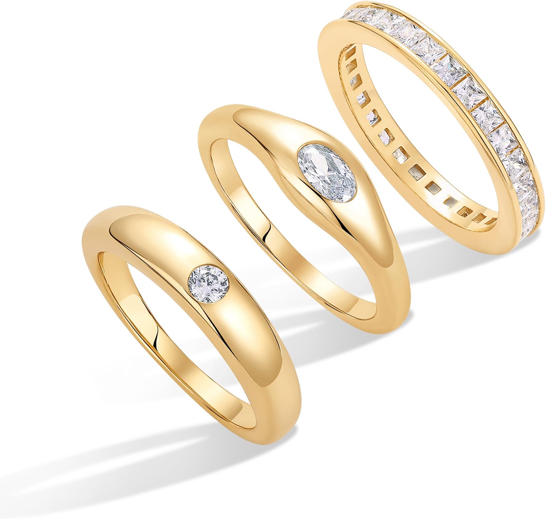 14K Gold Plated Stackable Rings for Women - Dainty Stackable Gold Ring Set of Three with Cubic Zirconia Multi-Bands - Trendy Fashion Jewelry