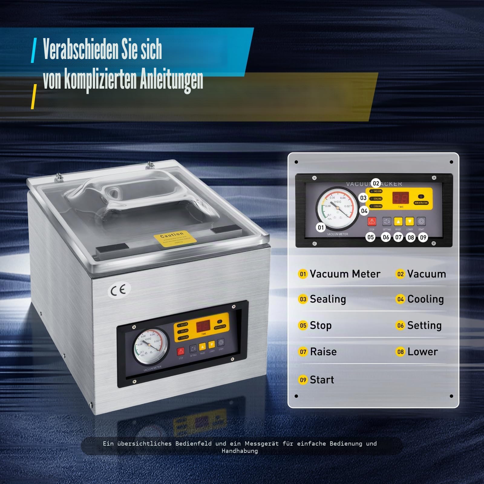 Profi Vakuumierer Vakuumiergerät, DZ-260S 220V Edelstahl Vakuummaschine Kammervakuumierer Industriell Tisch Folienschweißgerät für Haus und Handelsgebrauch