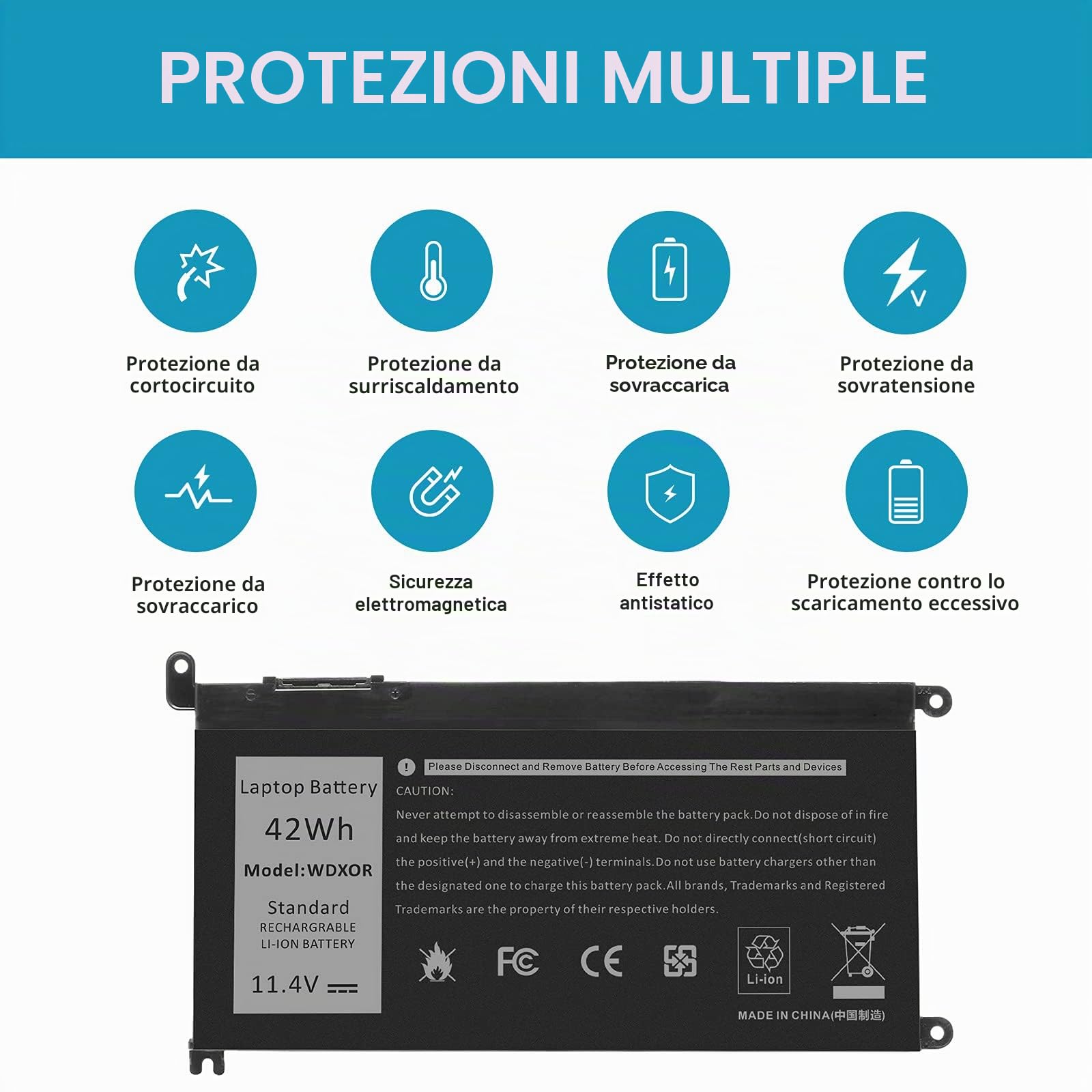 ASUNCELL WDXOR Batteria per PC portatile per Dell Inspiron 14 5000 5480 5488, Dell Inspiron 15 5000 5565 5567 5570, Latitude 3480 3580, Vostro 14 5000 5471, Vostro 15 5000 5568, 42Wh, 11,4V
