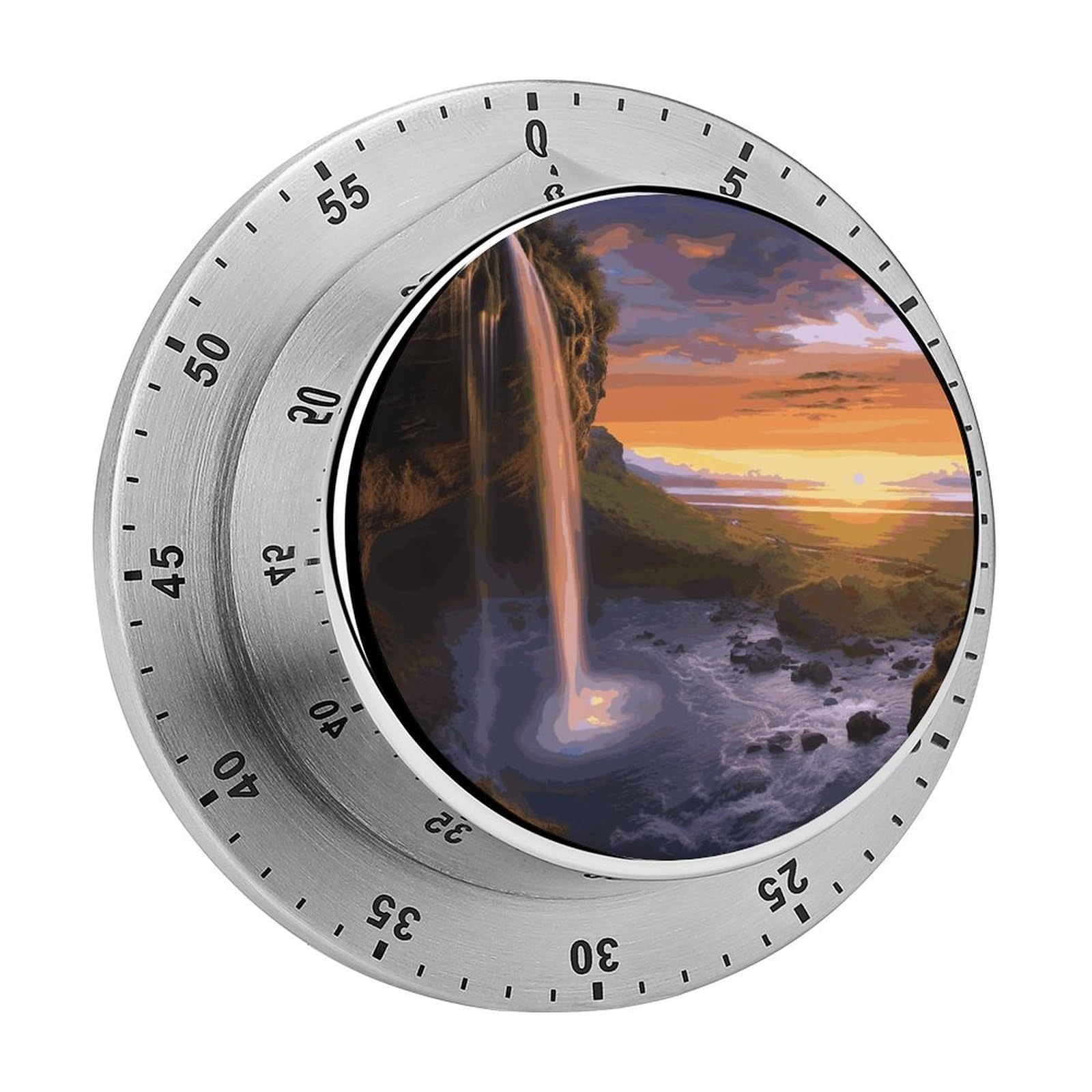 Waterfall at Sunset Visual Timer with Loud Alarm 60-Minute Kitchen Timers Exquisite Stainless Steel Body - Mechanical Desk Timer Countdown Clock for Cooking Chef Clock