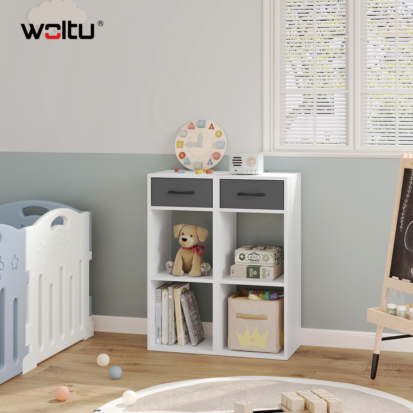 WOLTU Libreria da Terra, Unità di Stoccaggio a Cubo a 3 Livelli | con Cassetto, Unità di Scaffale in Piedi Scaffale a Cubo Aperto, per Studio, Camera da Letto e Soggiorno, Bianco