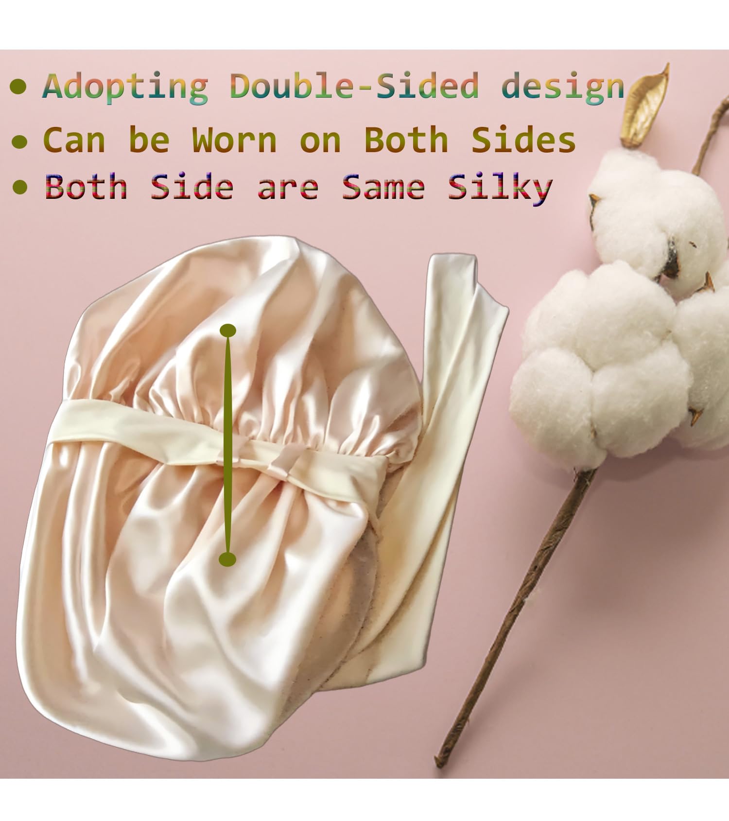 FZHGVML Silk Hair Bonnet for Sleeping with Tie Double-Sided Satin Silk Bonnet for Women & Girls Curly Hair Care - Image 4