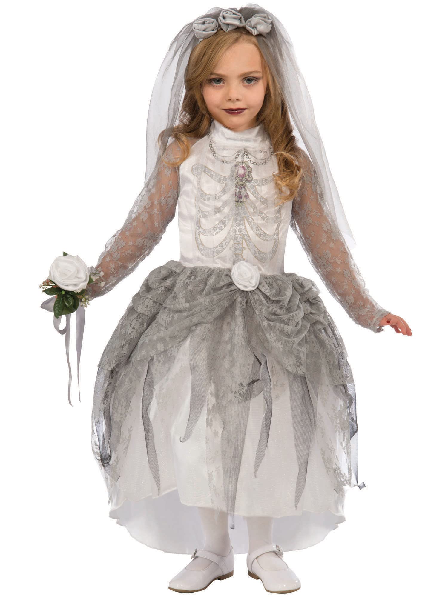 Forum X75184 Skeleton Bride Child Costume, White/Grey, Small