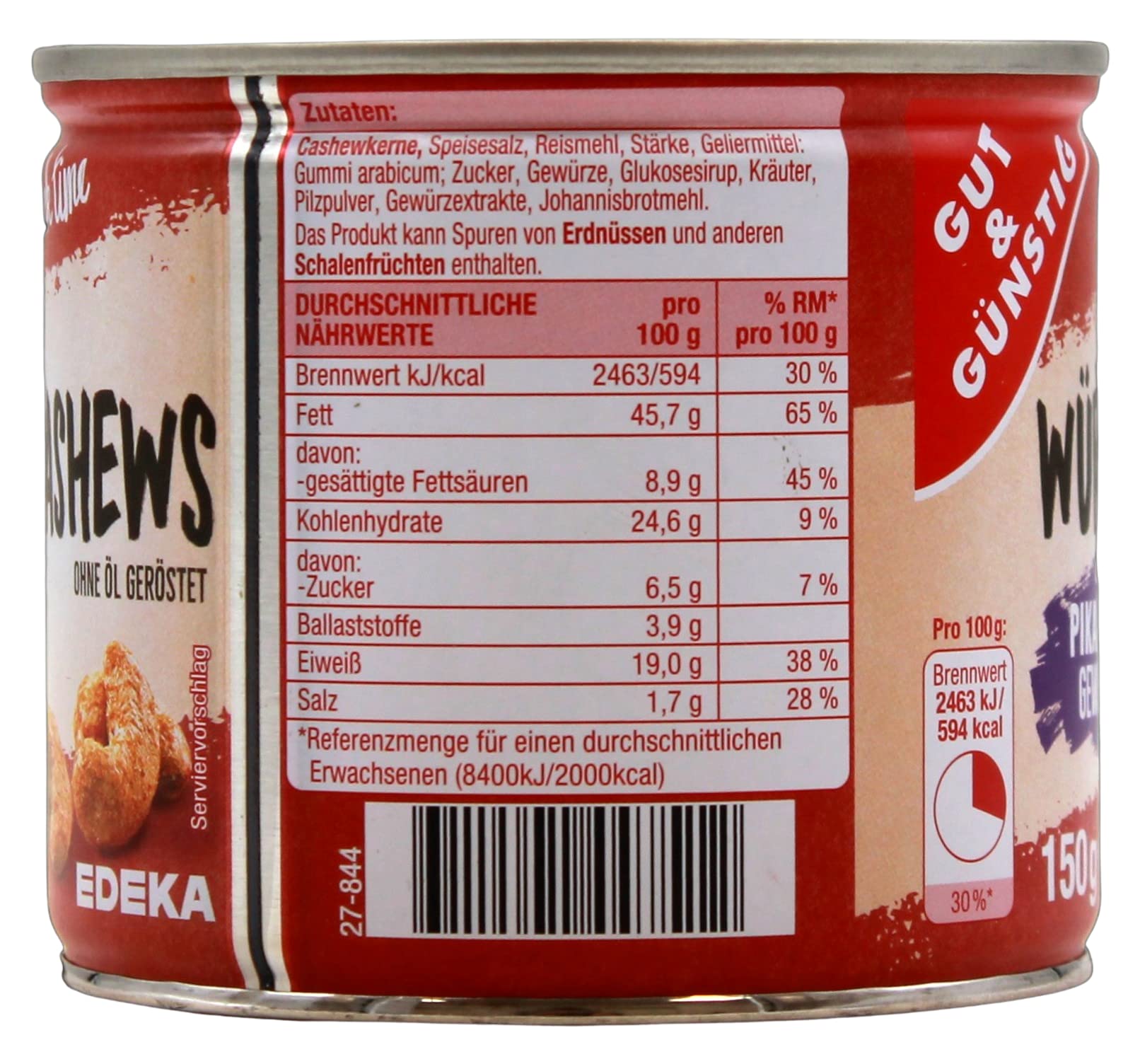 Gut & Günstig Würzcashews pikant gewürzt, 30er Pack (30 x 150g)