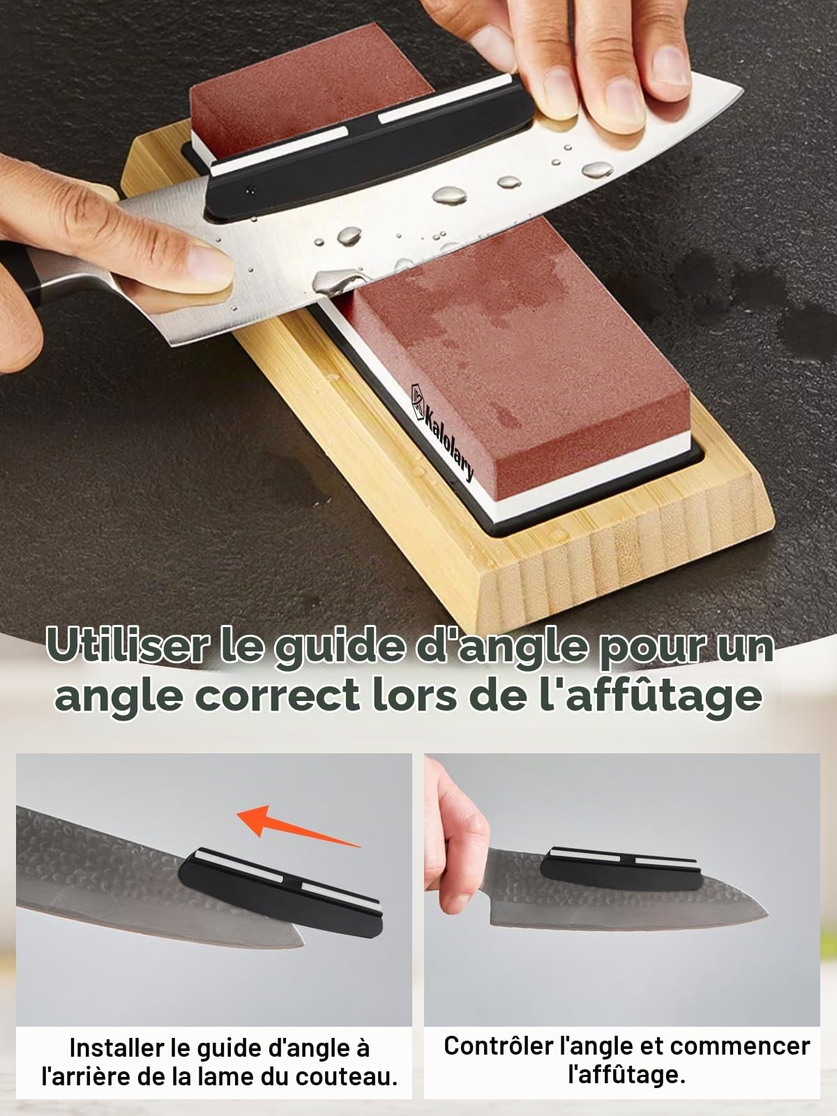 Kalolary Lot de 11 pierres à aiguiser double face Grain 400/1000 3000/8000 pour aiguiseur de couteaux avec guide d'angle Base antidérapante