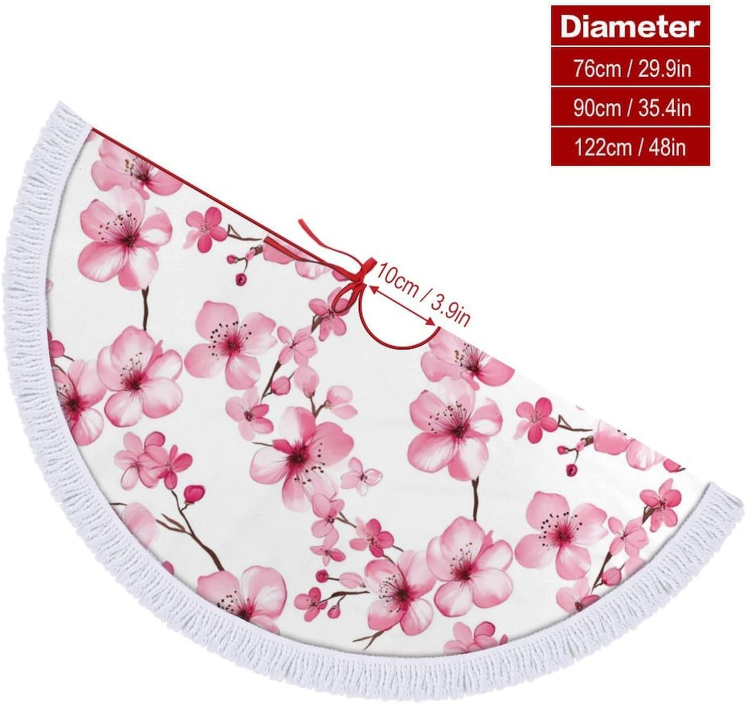 Cherryflowers Floral Christmas Tree Skirt Round Xmas Tree Mat Ornaments Tree Skirts with Tassels for Holiday Party