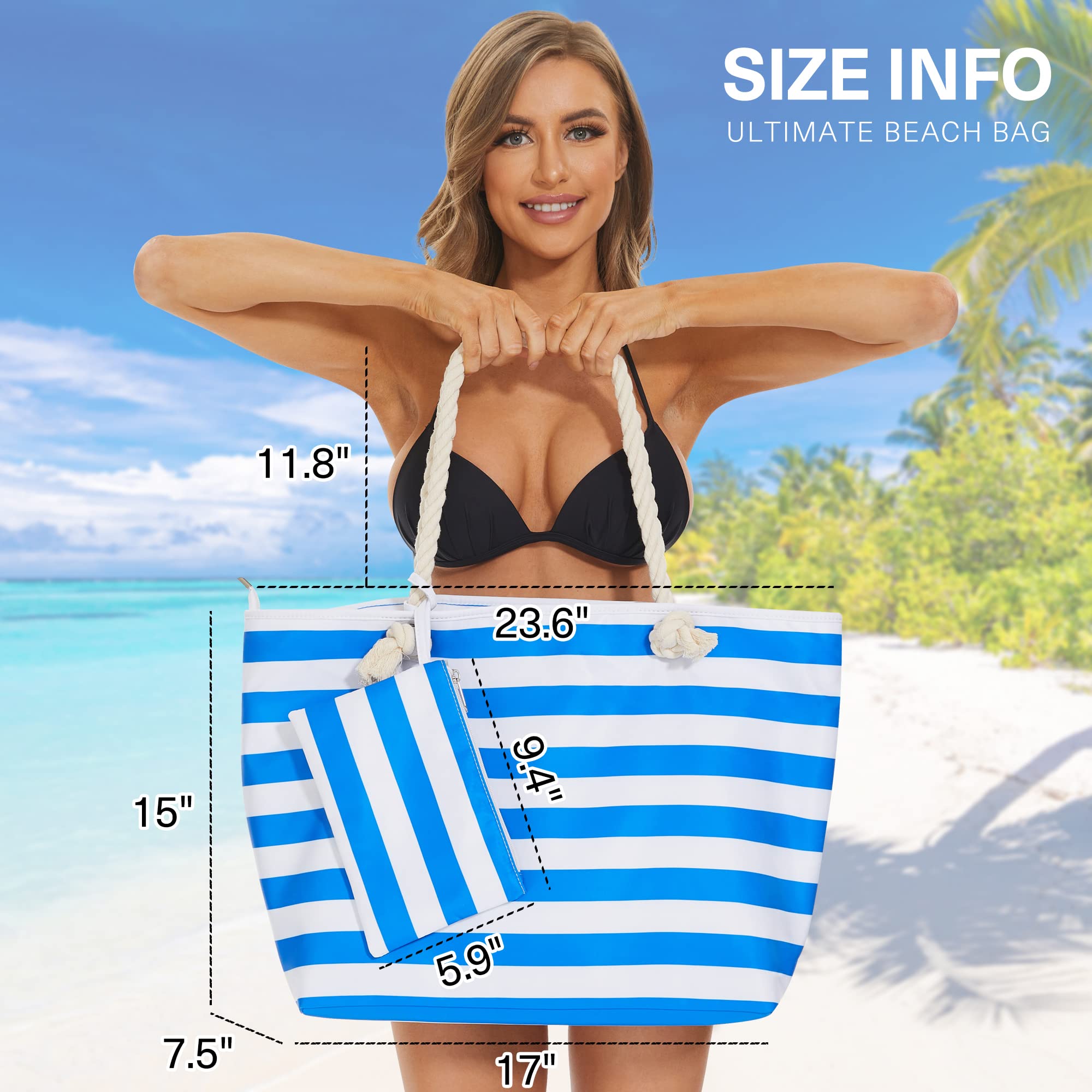 KALIDI Duża torba plażowa z zamkiem błyskawicznym, wodoszczelna, torba plażowa, XL, z zamkiem błyskawicznym, duża torba sportowa, torba na ramię