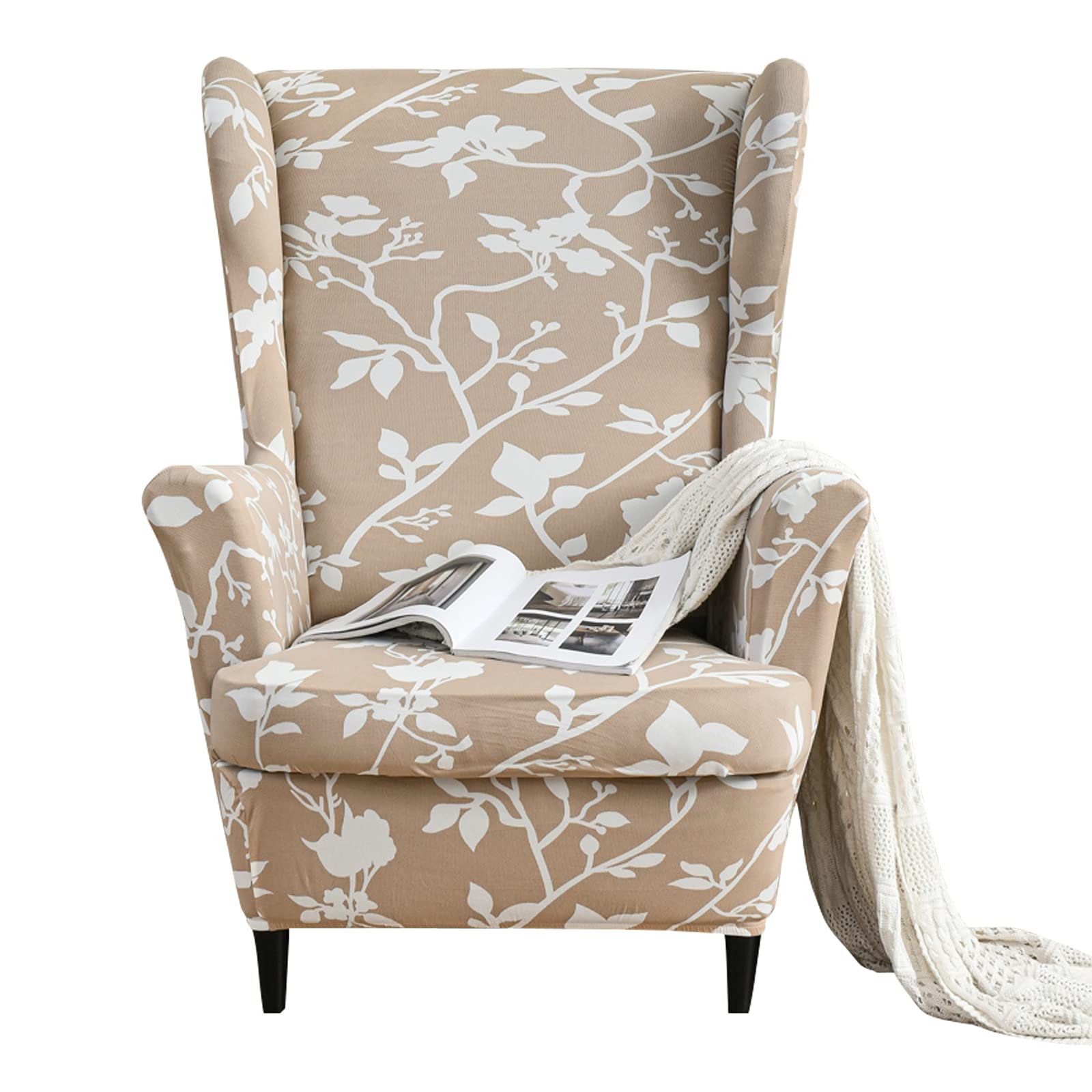 GULI Wingback Chair Cover 2-Piece, Wing Chair Covers Armchair Chair Slipcovers Spandex Sofa Cover Furniture Protector Machine Washable Removable for