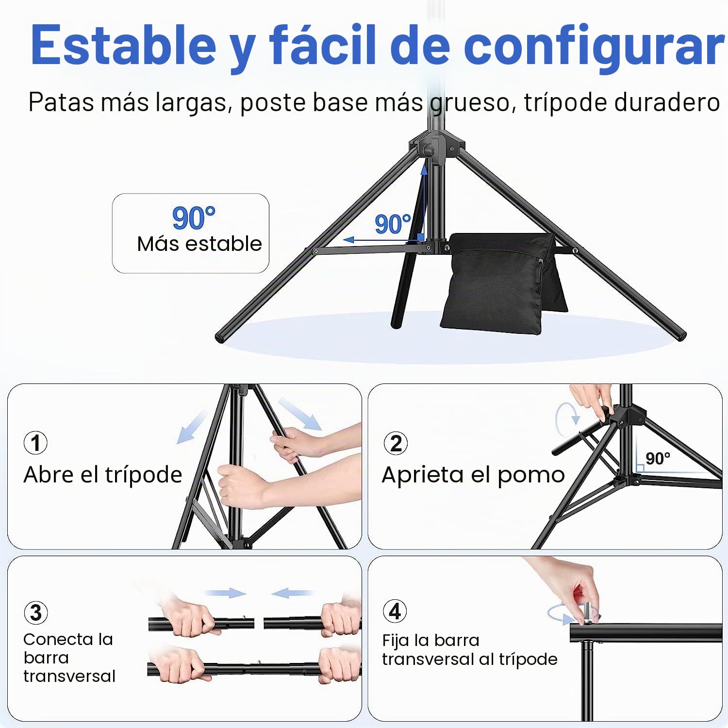 EMART Soporte de Fondo, Gran Soporte Fondo Fotográfico Ajustable de 6x2,1m con Conexión Giratoria de 308°, Soporte de Fondo Fotográfico para Estudios Fotográficos, Bodas, Cumpleaños, Decoración