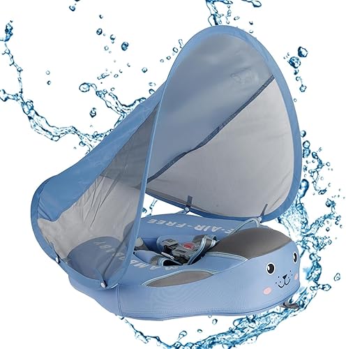 Miniatura 6 de Entrenador de natación para bebés, asiento acuático no inflable, entrenador de piscina para bebés, diseño de toldo sólido  Protección UPF 50+,
