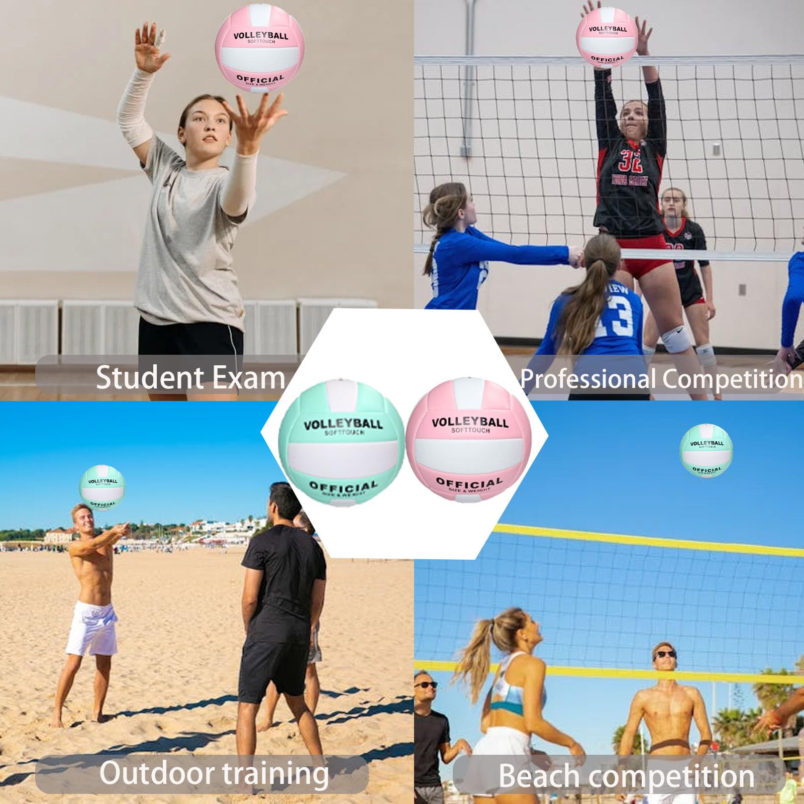 Lot de 6 ballons de volleyball officiels taille 5, doux au toucher, pour intérieur et extérieur, cadeau pour adolescents, adultes, équipement d'entraînement débutant