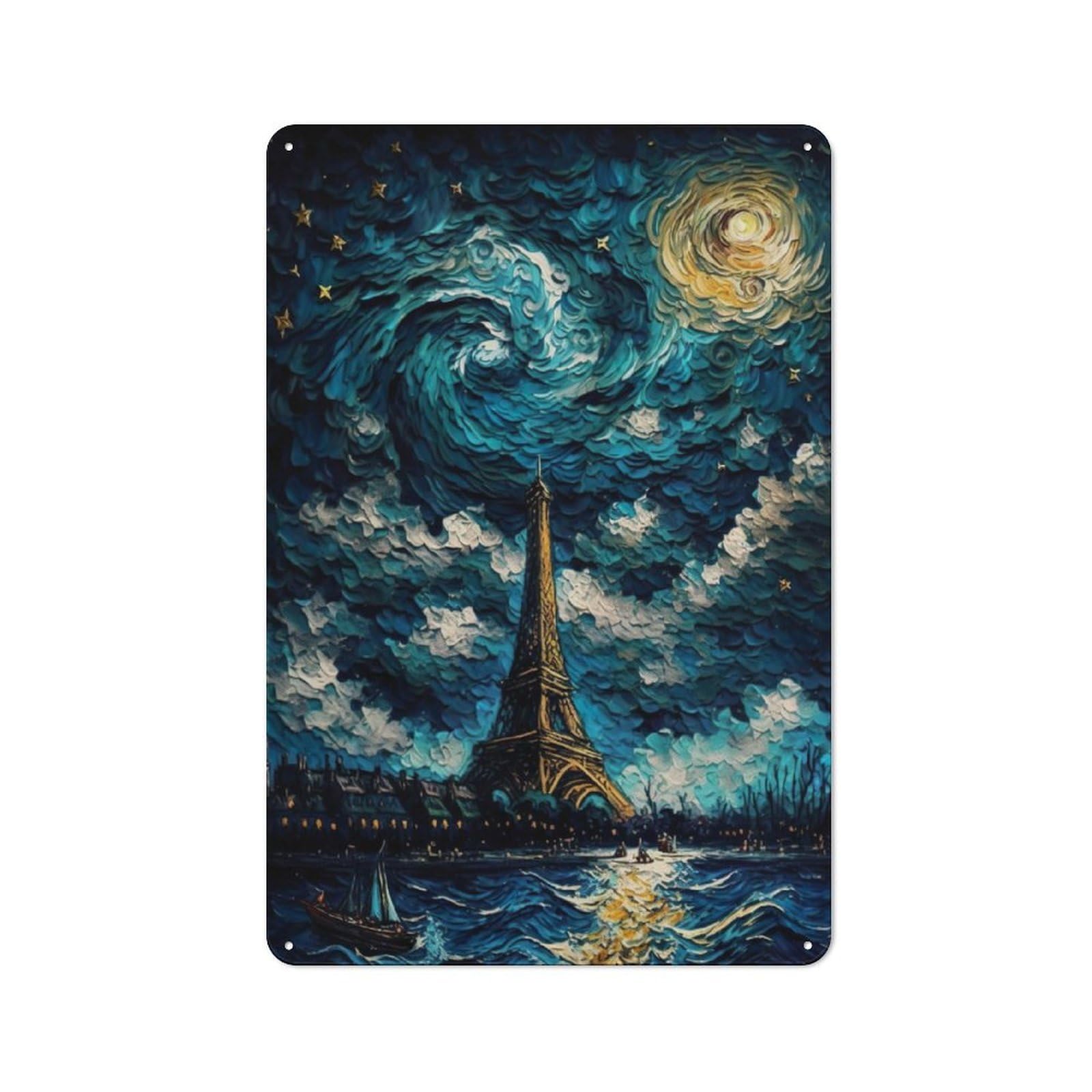Junmoney Lake At Eiffel Tower For Lounge Or Reading Corner, Vintage Metal Sign 30X20cm, For Cooler-Season Styling In Lounge And Reading Corner
