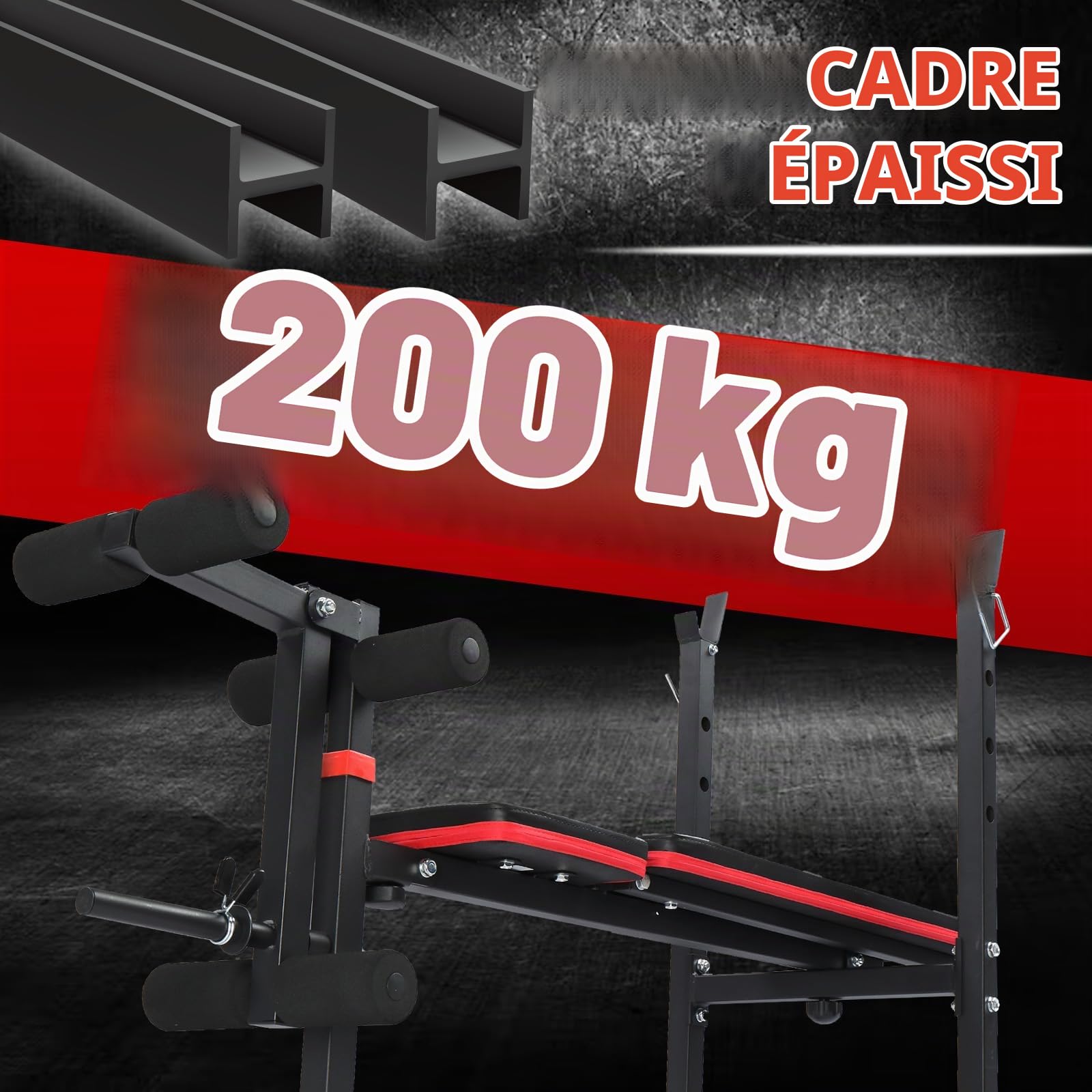 LEADZM Pliable Banc de Musculation Réglable avec Support pour Haltères, Dossier/Siège Réglable sur Trois Positions, Adapté à un Entraînement Complet, Capacité de Charge 200 kg