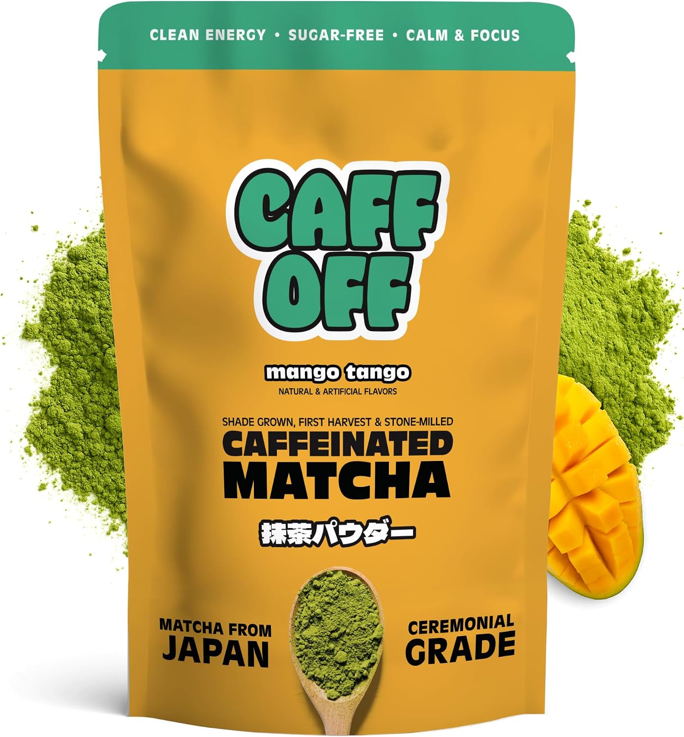 Caff Off Decaf Matcha Green Tea Powder From Japan (CAFFEINATED - 1.06 oz, Mango Tango)
