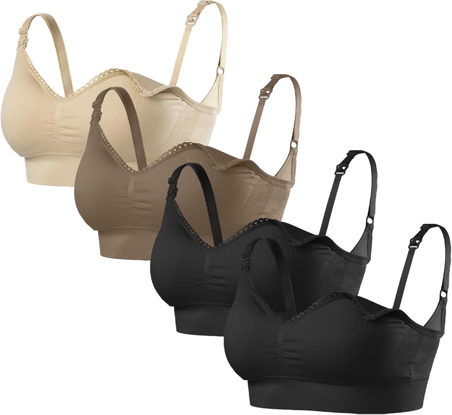 Under Control Nursing Bras for Breastfeeding 4 Packs (US, Alpha, X-Large, Regular, Regular, Black/Light Brown/Black/Nude)