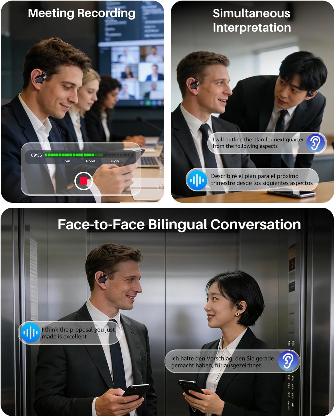 TOZO OpenWear Open Ear Earbuds, AI Translation Earbuds Real Time 164 Languages, Adjustable Ear Hooks, Ultra Comfort, Bluetooth Headphones 5.4 with Smart Digital Display for Running, Office - Image 4