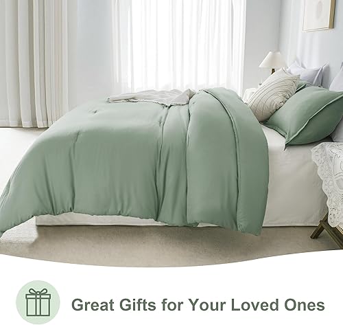 Miniatura 6 de Andency Juego de edredón tamaño King de 3 piezas, color verde salvia, juego de edredón ligero y esponjoso para toda la temporada (edredón de 104 x