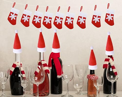 Miniatura 5 de Sawysine 36 piezas de sombreros de Papá Noel de Navidad, cubiertos para fiesta, cena, decoración de vajilla, sombreros de Papá Noel, soporte para