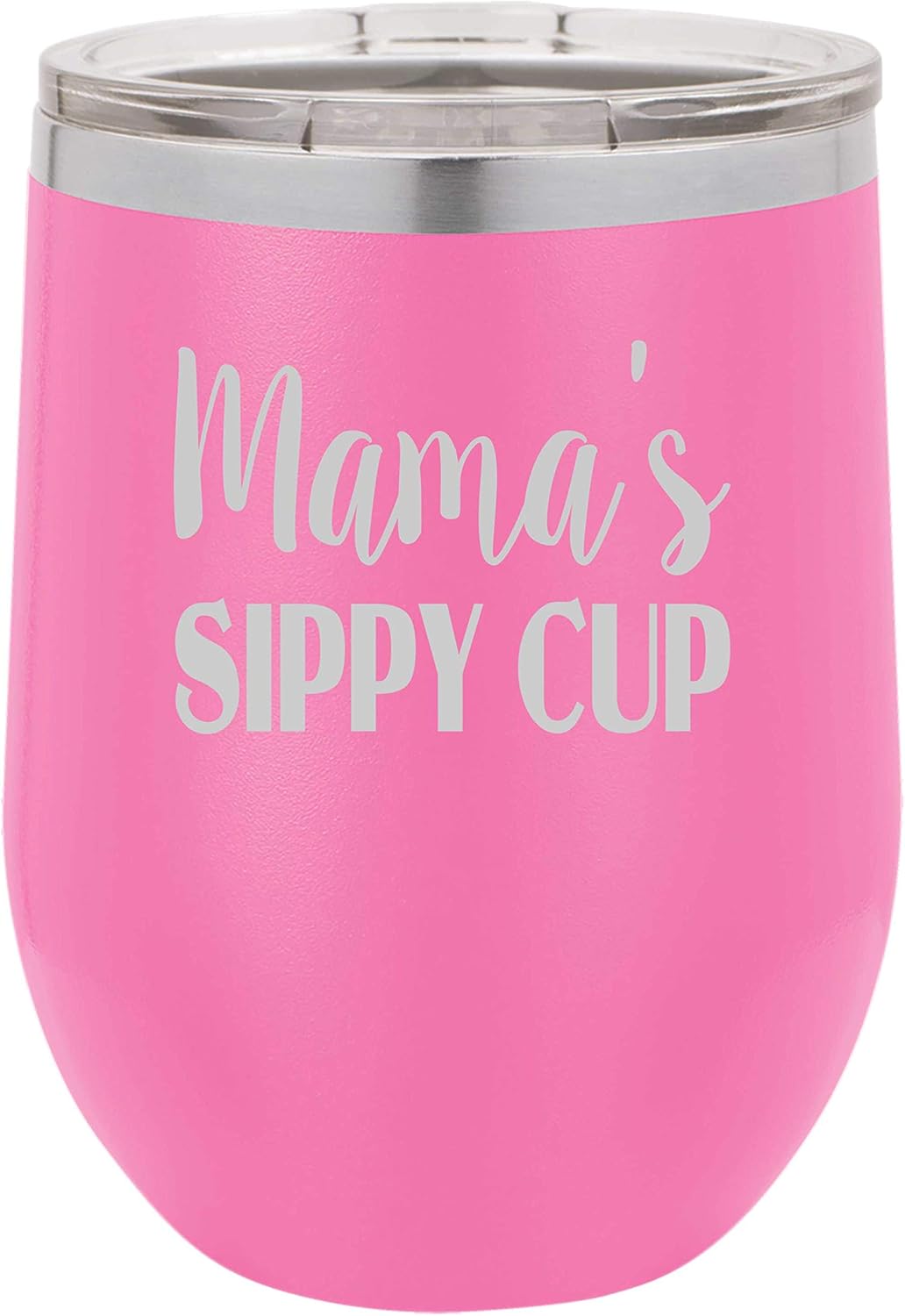 Funny Wine Tumbler Mama's Sippy Cup Laser Engraved Vacuum Insulated Unbreakable Stemless Cup With Lid (Matte Red)
