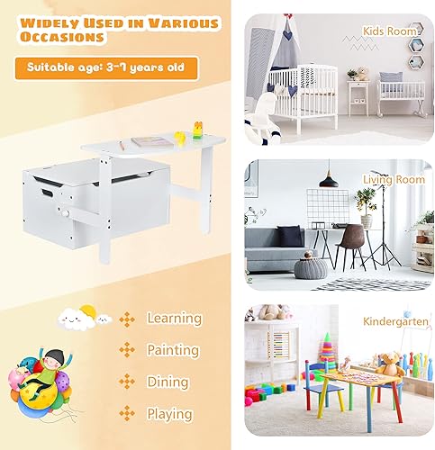Miniatura 8 de Costzon Juego de mesa y silla para niños, banco de almacenamiento de juguetes convertible con asa integrada para jardín de infantes, preescolar,