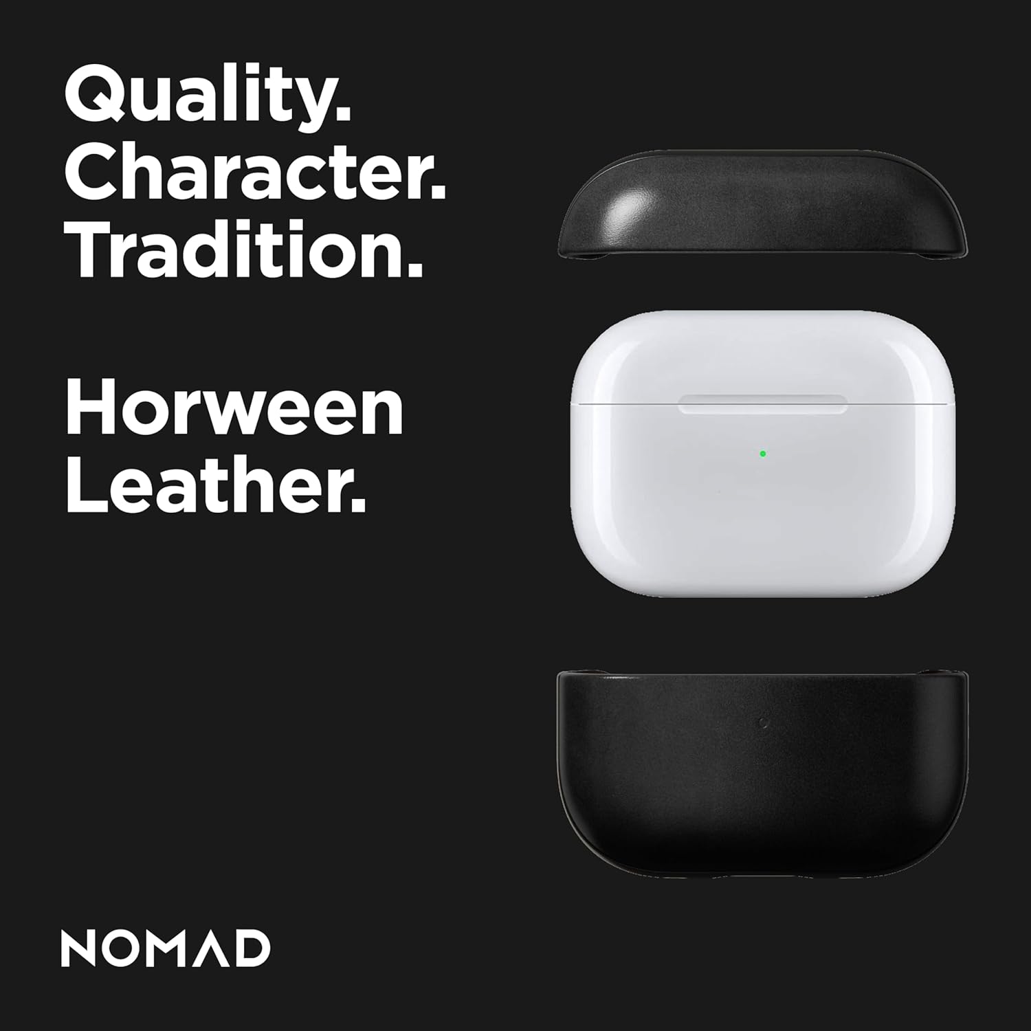 Nomad Airpods Pro 2 Case in Black Horween Leather, AirPods Pro 2nd gen Case Cover, Compatible with AirPods Pro Case 1st gen and 2nd, Case Cover, Qi and MagSafe Charging Compatible
