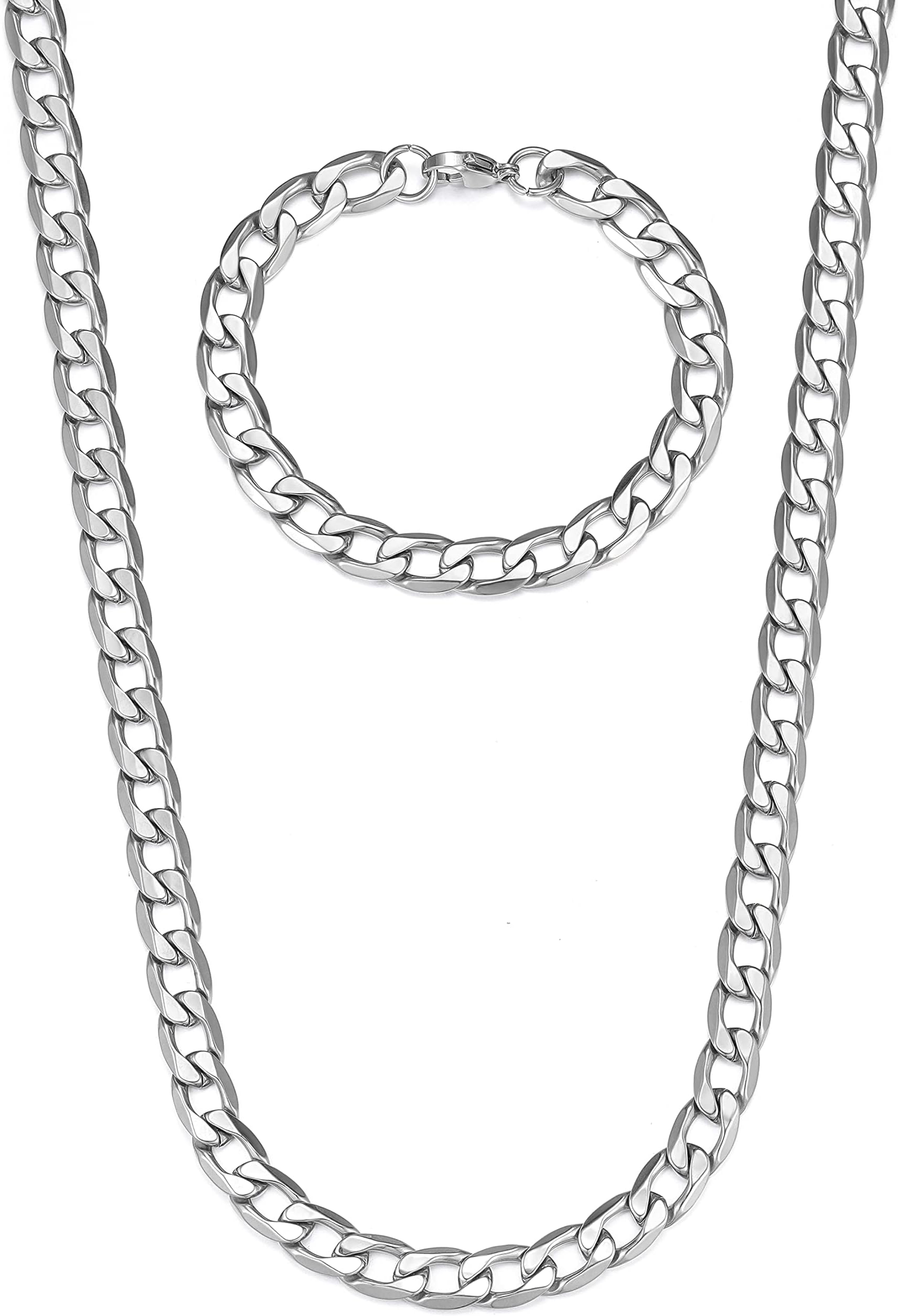 Jewow10 mm wide curb chain, stainless steel necklace and bracelet set for men