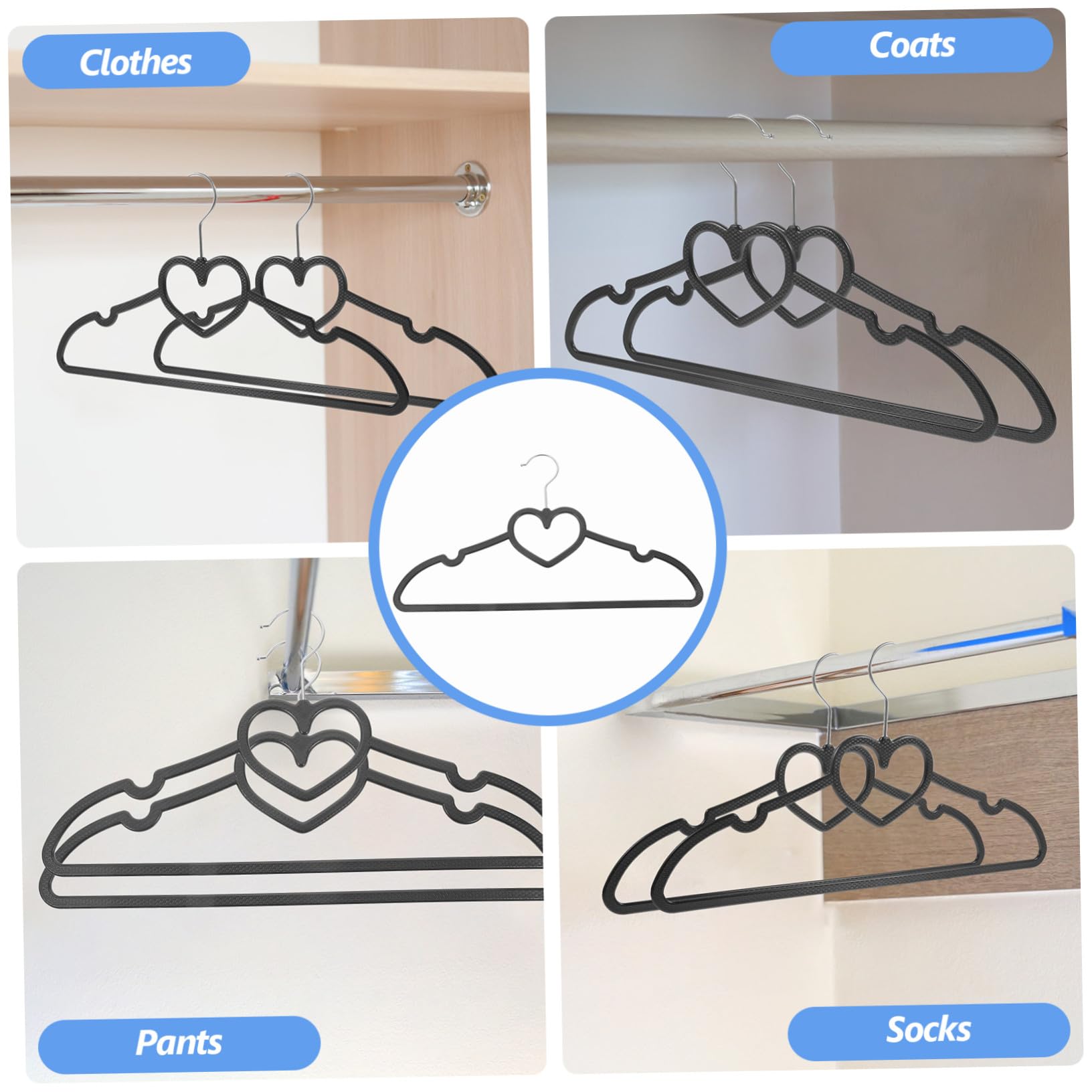 VALICLUD Grucce Antiscivolo Salvaspazio in Plastica Nera 40x23 Cm Per Abiti Pesanti e Maglioni, Set Da 10 Pezzi, Appendiabiti Per Organizzazione Armadio e Lavanderia