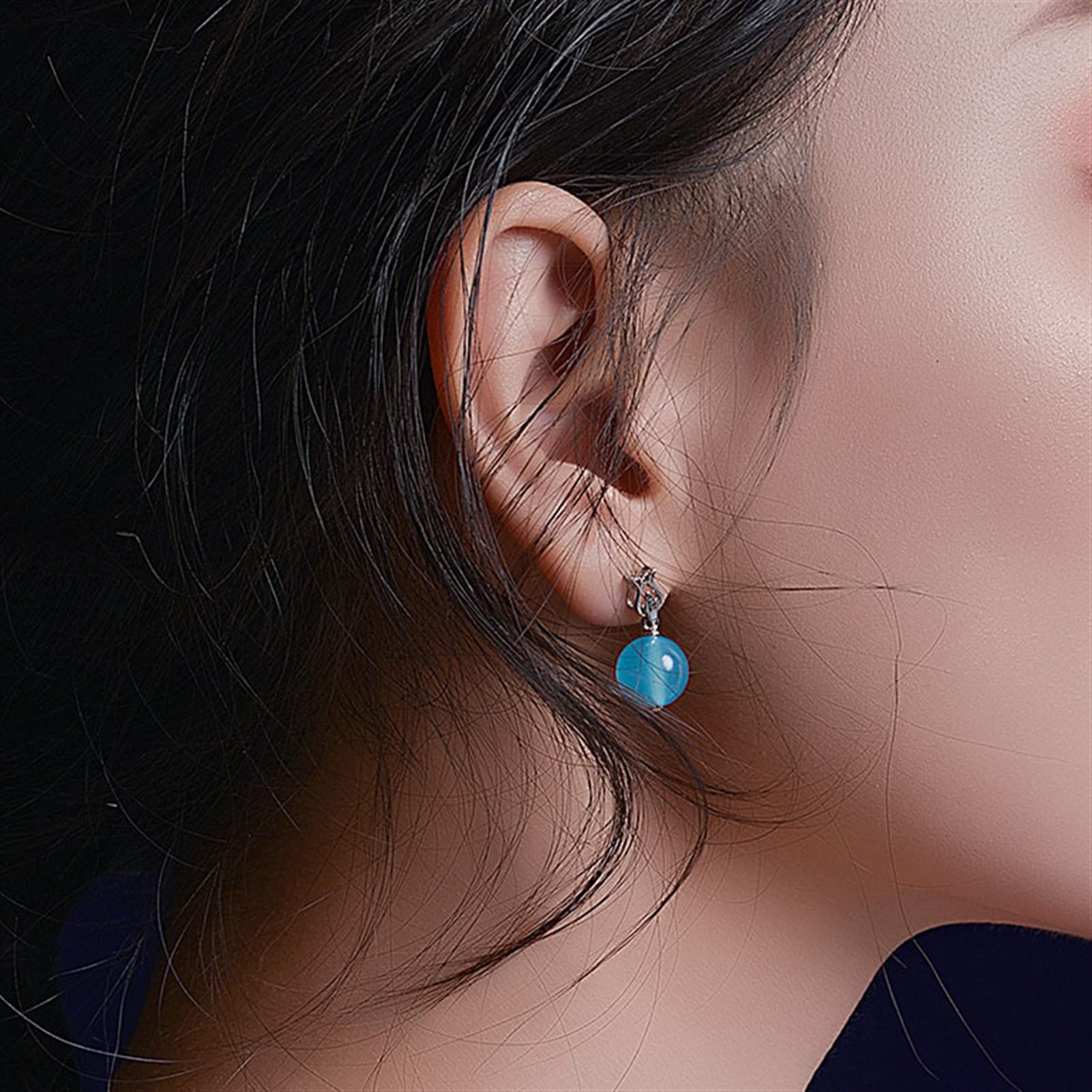 Pendientes Colgantes Señoras de Lujo Elegante Azul calcedonia Piedras Preciosas Pendientes Colgantes Lentes de Plata esterlina Plata Retro Banquete Pendientes joyería Pendientes Mujeres