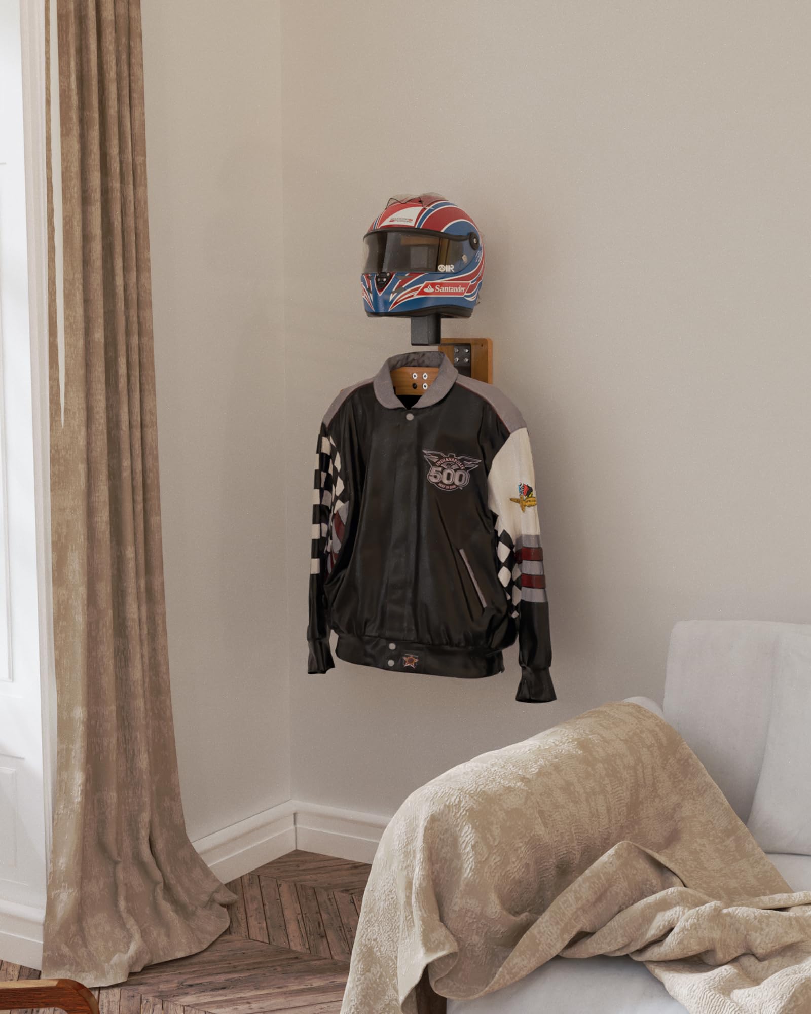 LIFXIZE Helmet Hanger Motorcycle Helmet Rack Wall Mount Helmet Display Hanger Helmet Holder with Hooks (Wooden*1)