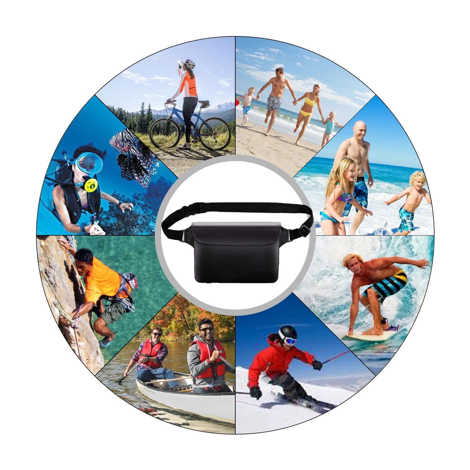 Marsupio impermeabile nero, marsupio, marsupio, misura universale per cellulare, PVC, resistente all'acqua