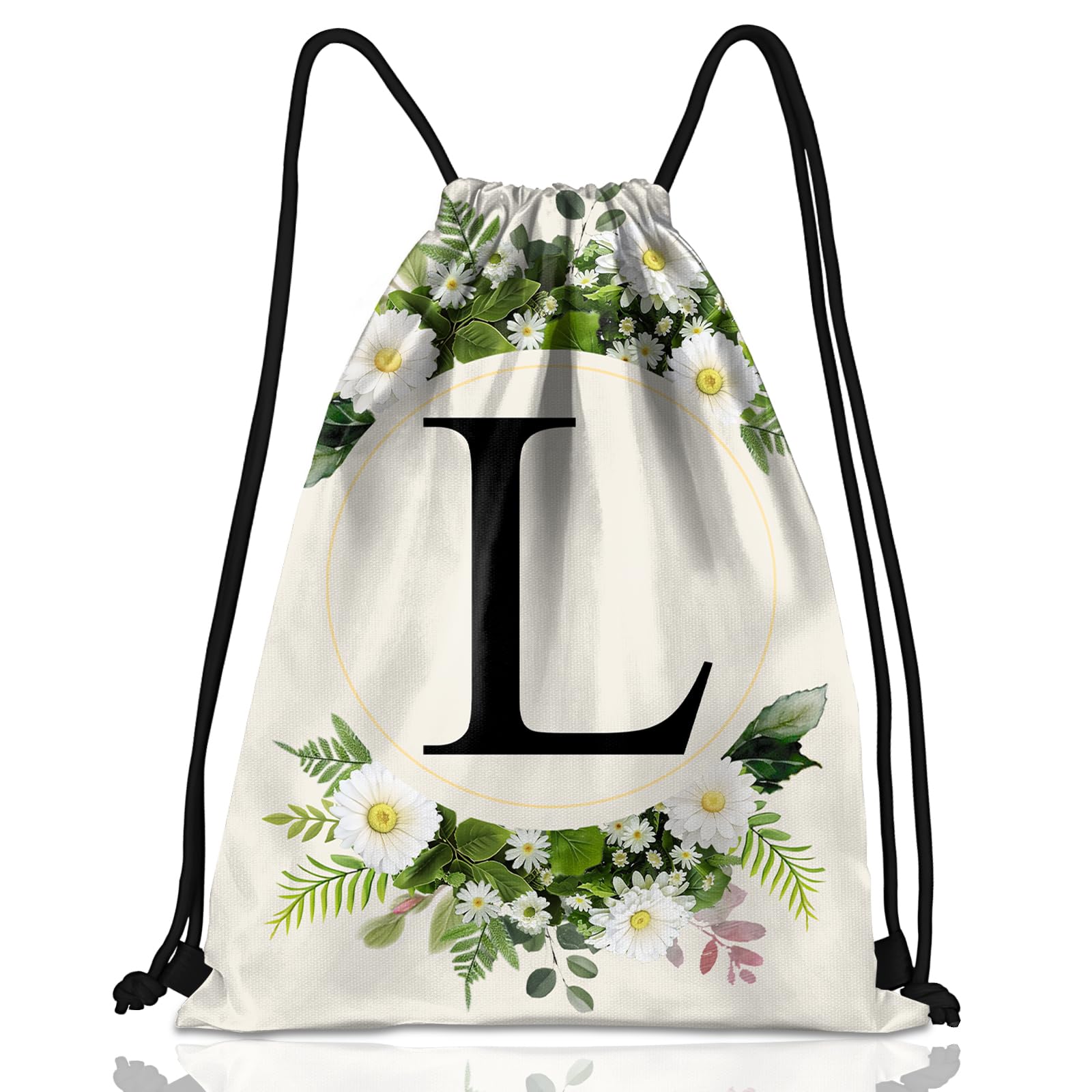 Zewurtuw Initial Letter Drawstring Backpack String Sports Gym Bags Waterproof Sackpack Cute for Men Women Beach (13"×17") (Letter-L)