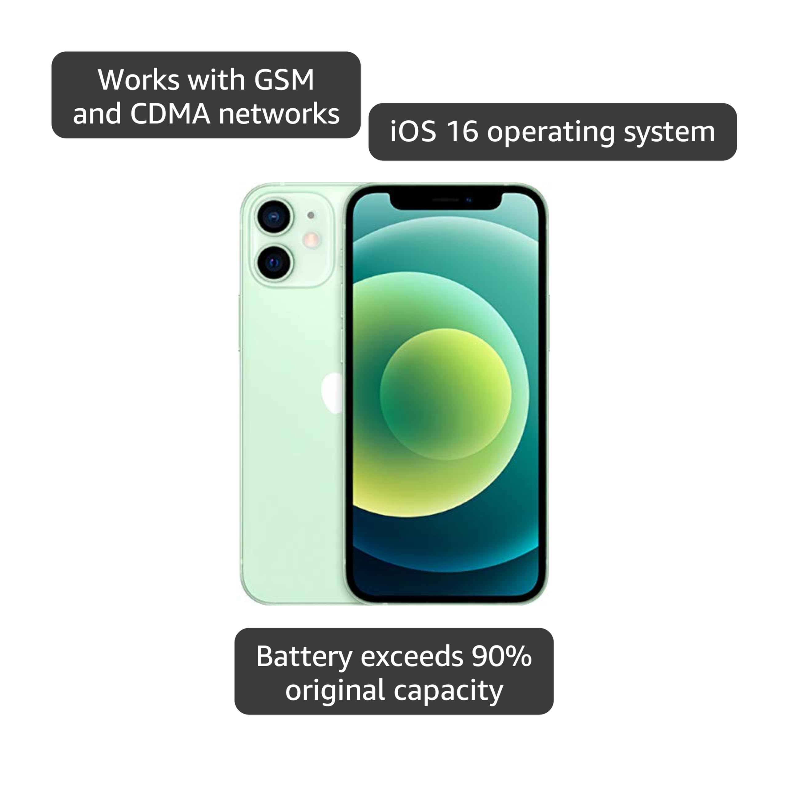 Amazon.com: Apple iPhone 12 Mini, 64GB, Green - Unlocked (Renewed