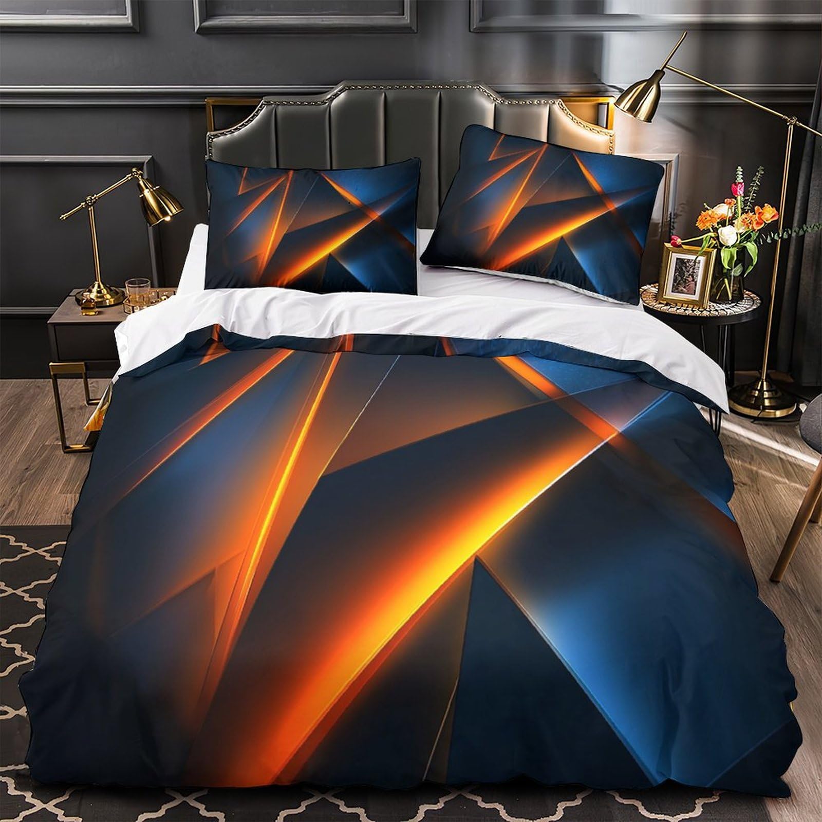 Housse de couette géométrie abstraite 3D parure lit microfibre 135x200