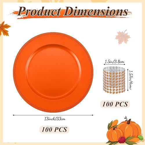 Miniatura 2 de Juego de 100 (200 piezas) de platos de carga a granel con servilleteros redondos de 13 pulgadas, con cuentas redondas, de malla, diamantes,