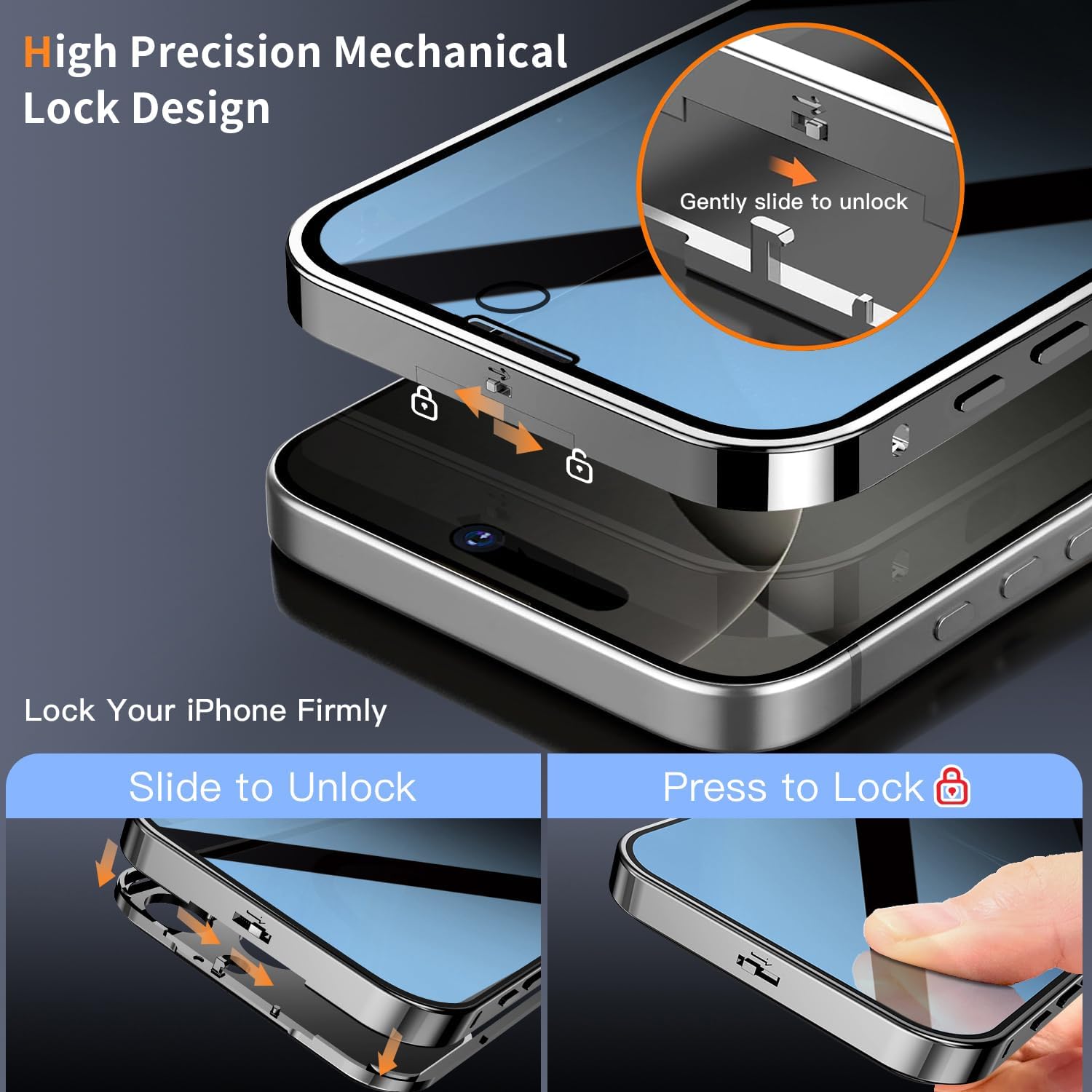 [Full Camera Protection& Mechanical Lock]Magnetic Privacy Case for iPhone 16 Pro Max[Compatible with MagSafe] [CD Metal Ring]Full Body Shockproof Metal Bumper, 9H Anti Peeping Glass Cover-Grey - Image 3