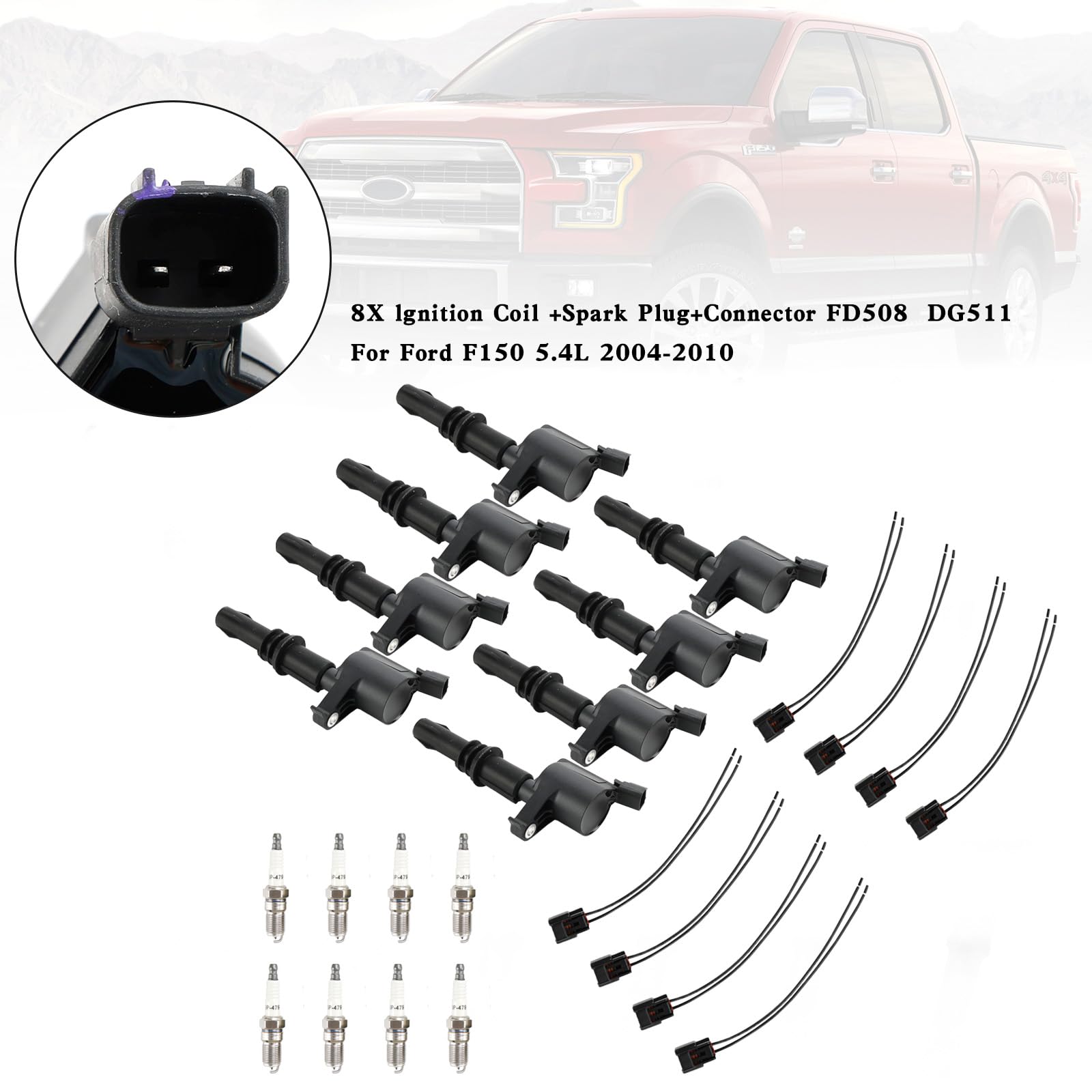 Bruce & Shark 8er Satz Zündspule Zündkerze Stecker FD508 DG511 Passend für Ford F-150 Expedition Mustang 4.6L 5.4L V8 2004-2008
