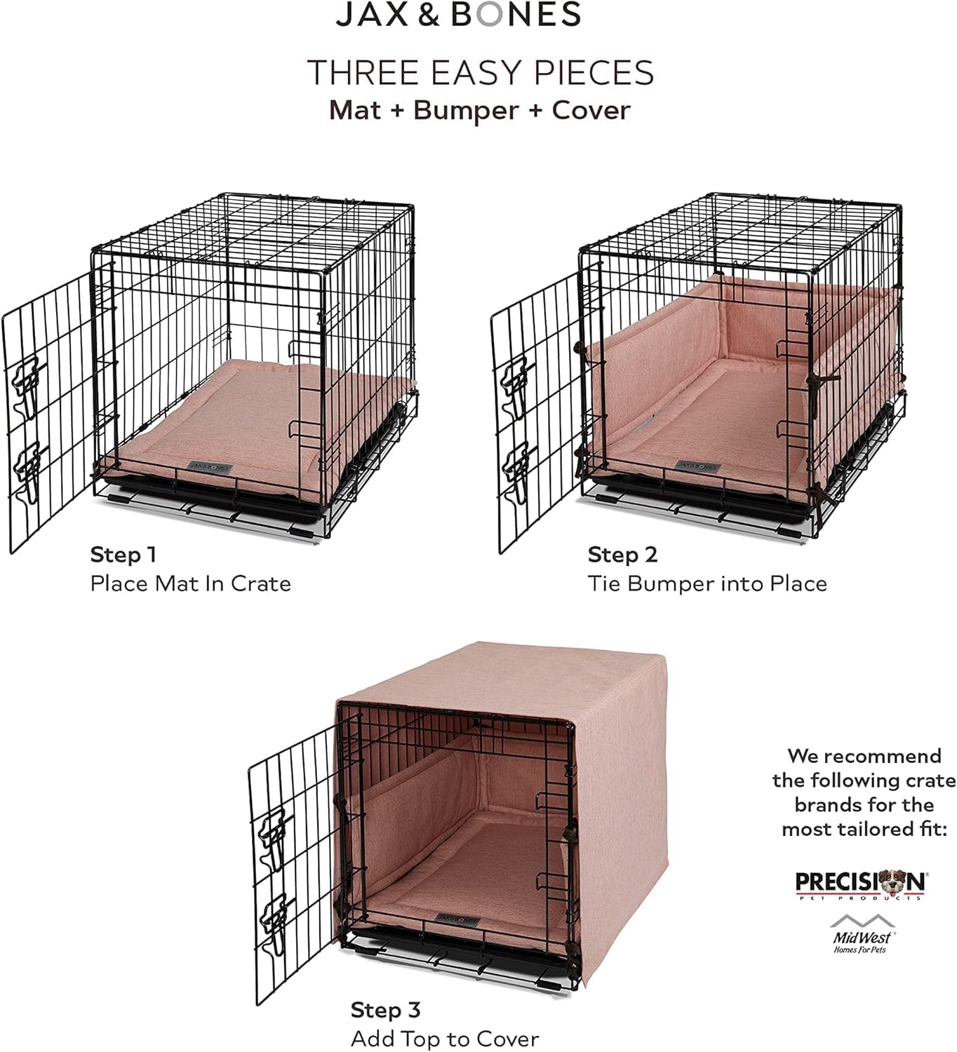Jax & Bones Dog Crate Cover & Dog Crate Pad Set - Includes Crate Bed, Kennel Cover, & Soft Liner That Acts Like a Bumper - Small Lark Ivory - Made in USA