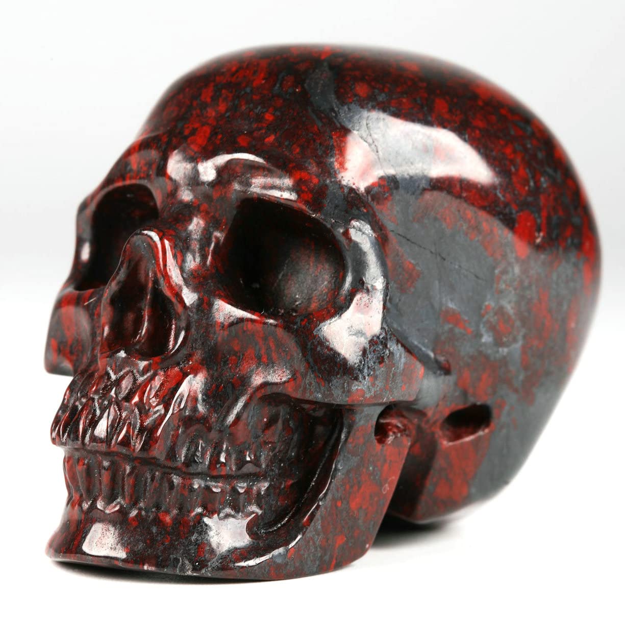 MR.SKULL 2.5" Natural Red Network Stone Crystal Skull Statue, Hand Carved Gemstone Fine Art Sculpture, Reiki Healing Stone Skull,Home Decoration Statue. (Red Network Stone)