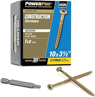 Power Pro 48585 Interior Wood Screws, #10 x 3-1/2", Epoxy Coated, Torx/Star Drive Included, Coarse Thread, Decking Screws, Outdoor Rust Resistant, Gold, 59pcs
