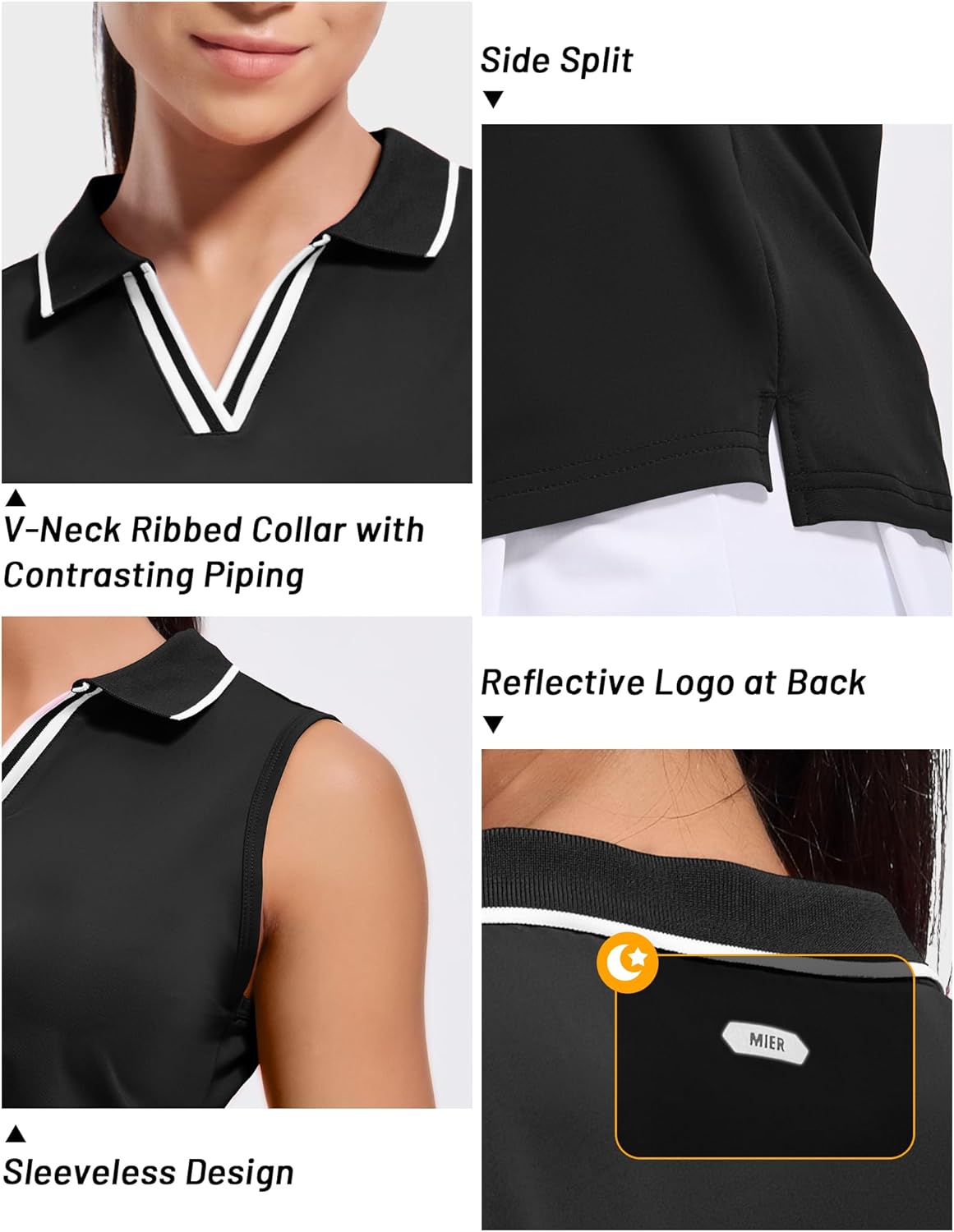 MIER Women's Sleeveless Golf Polo Shirts Dry Fit Collared Tank Tops V Neck Ribbed Athletic Tennis Shirt, Moisture Wicking - Image 4