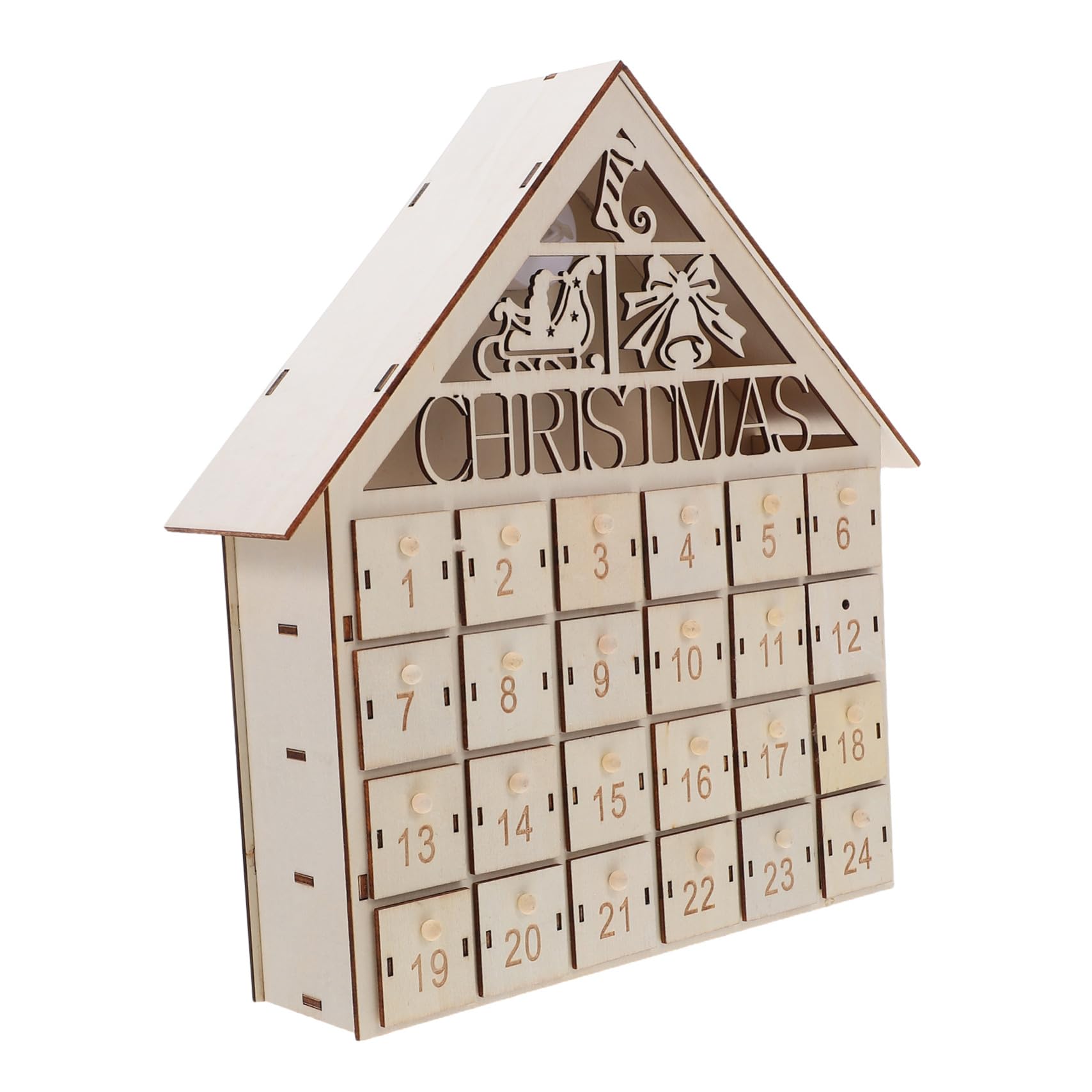 Calendario de Adviento de Navidad de madera con cajones iluminados por LED, reutilizable, rústico, decoración de cuenta regresiva para la familia, bricolaje, festivo, cálido, Navidad, aldea