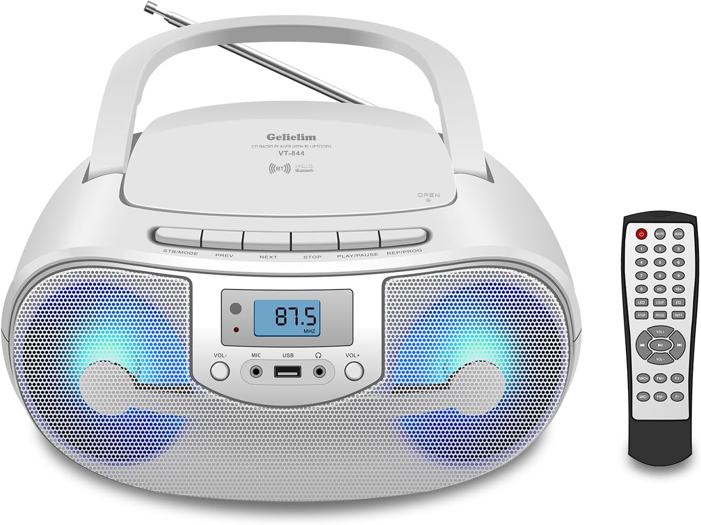 Gelielim CD Player Boombox, FM Radio with Bluetooth, Remote