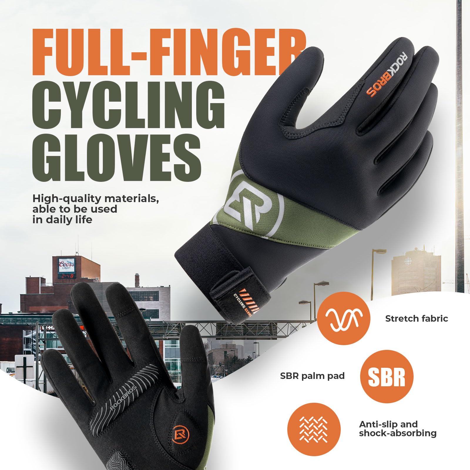 ROCKBROS Fahrradhandschuhe Herren Lang, Touchscreen Warm Skihandschuhe Atmungsaktiv Laufhandschuhe Schneehandschuhe MTB