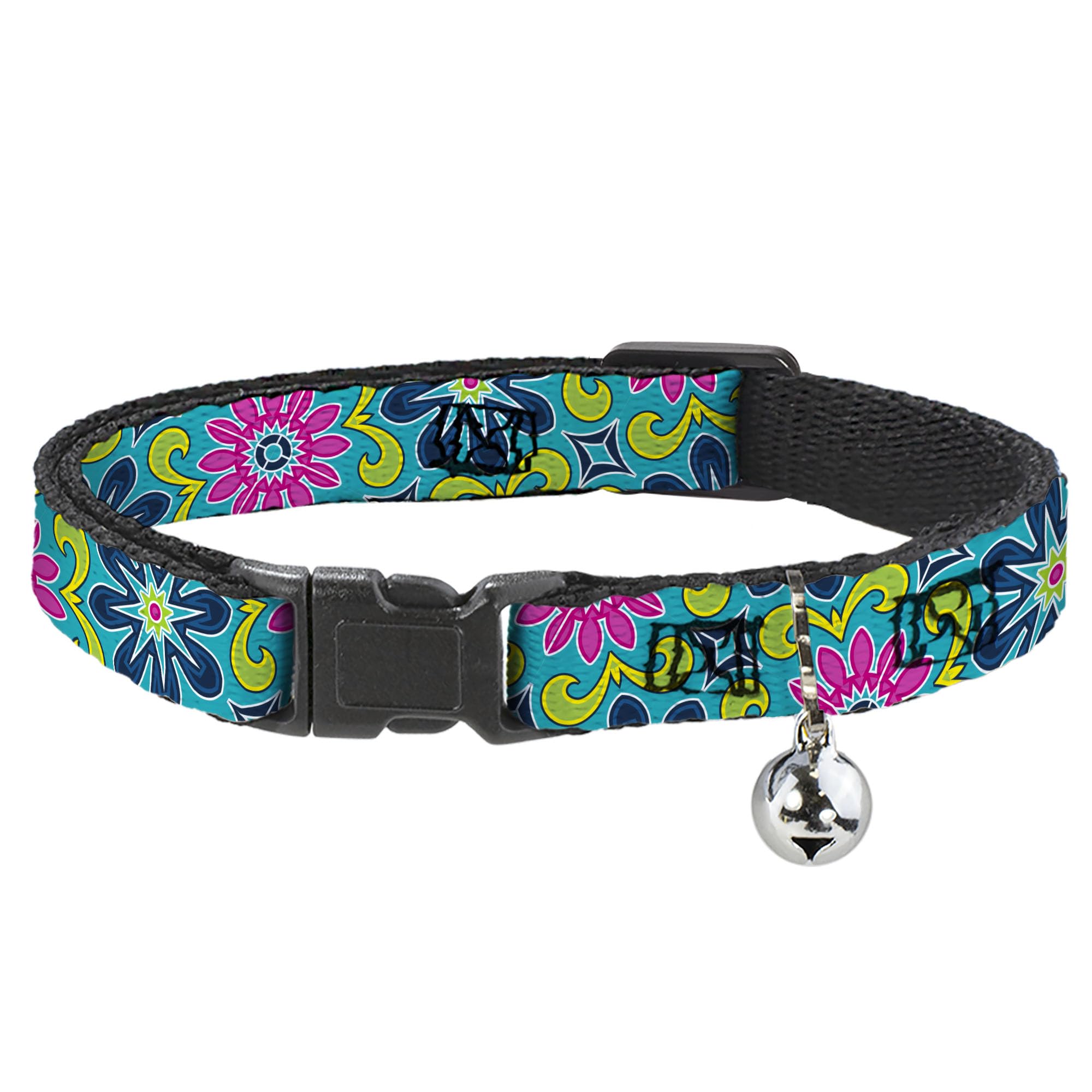 Collar de gato breakaway ajustable con diseño floral multicolor vivo